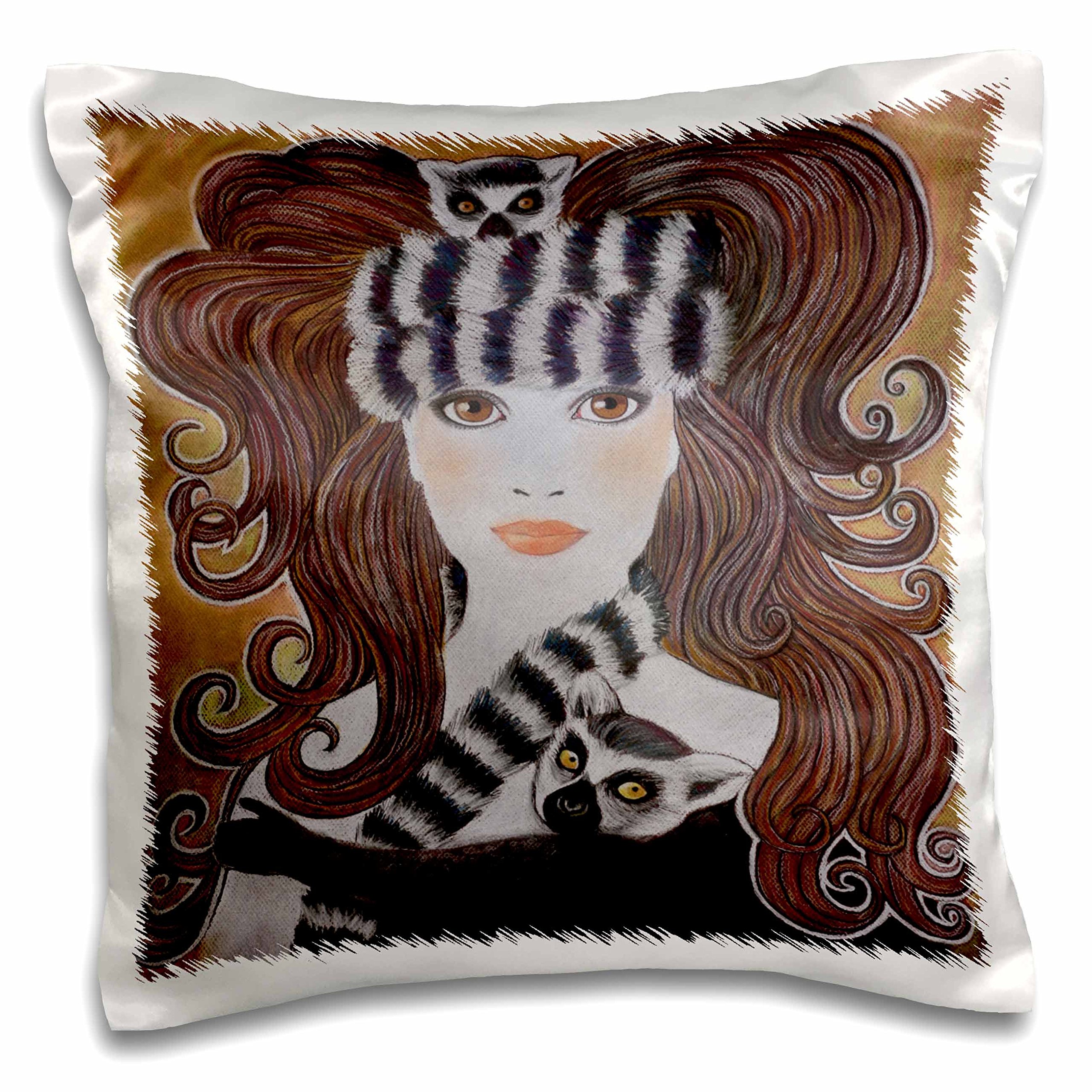 Stylized Lemurs Wild Animal Madagascar Art Print Pillow Case - 16x16 Inches, Whimsical Pastel Painting Design - Perfect for Home Decor, Living Room Throw Pillow & Unique Gift Idea