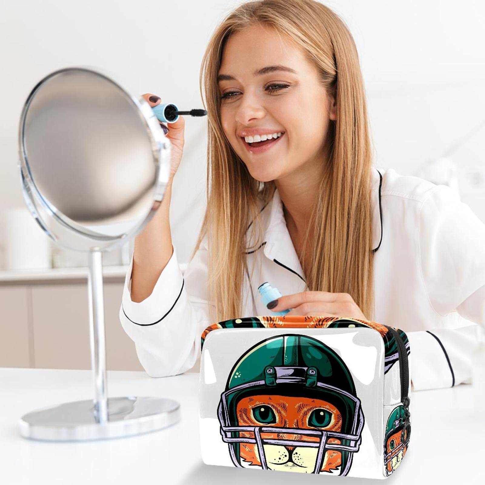 Professional Portable Makeup Travel Case with Cat Helmet Design - Cosmetic Organizer Bag for Makeup Brushes & Accessories (7.3x3x5.1 Inch) - Perfect for Travel, Salon Use & Daily Beauty Storage