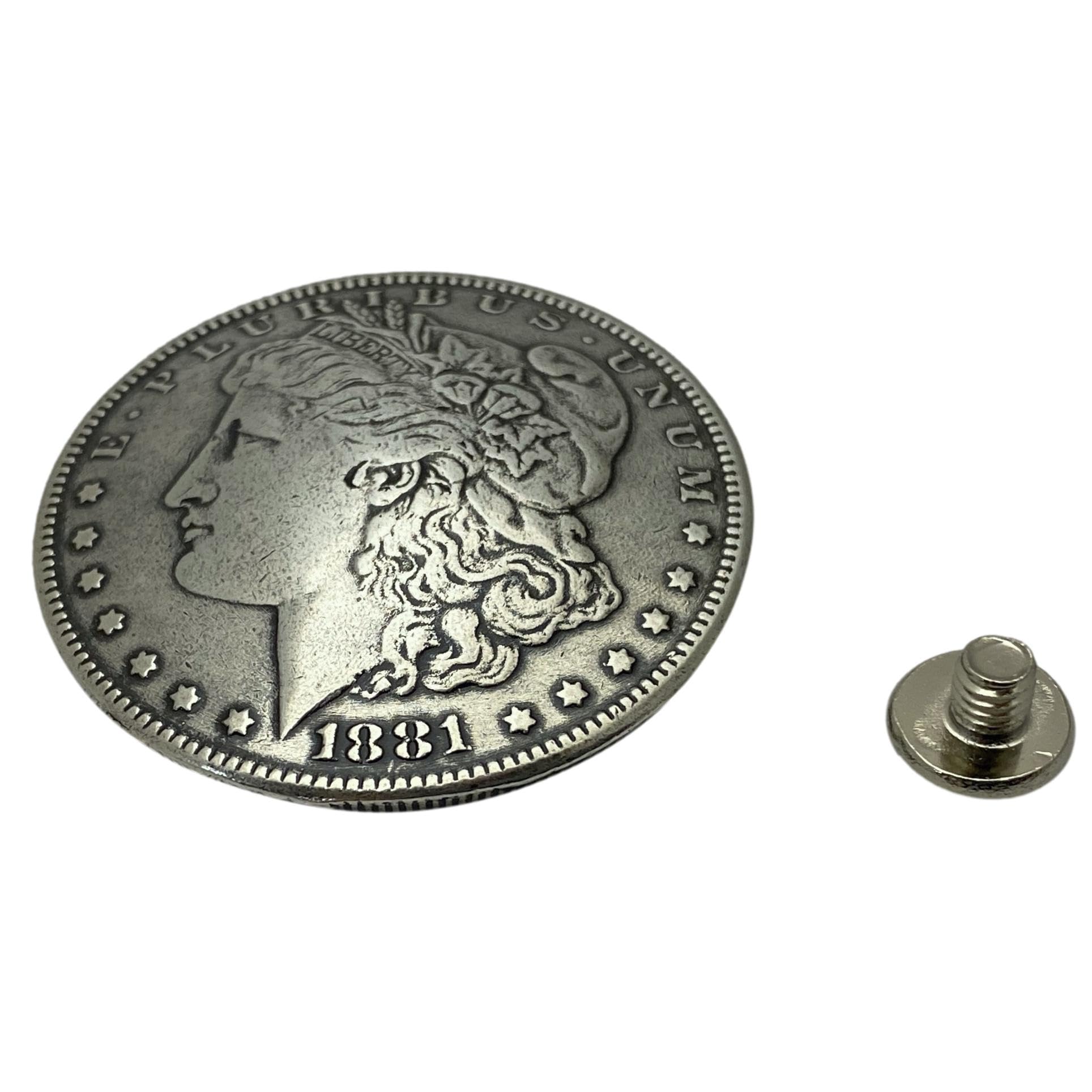 Morgan Silver Dollar Screw Back Conchos - 1.5 Inch Western Belt Buckle Decor (4 Pack) for Cowboy Boots, Leather Crafts & DIY Costume Accessories
