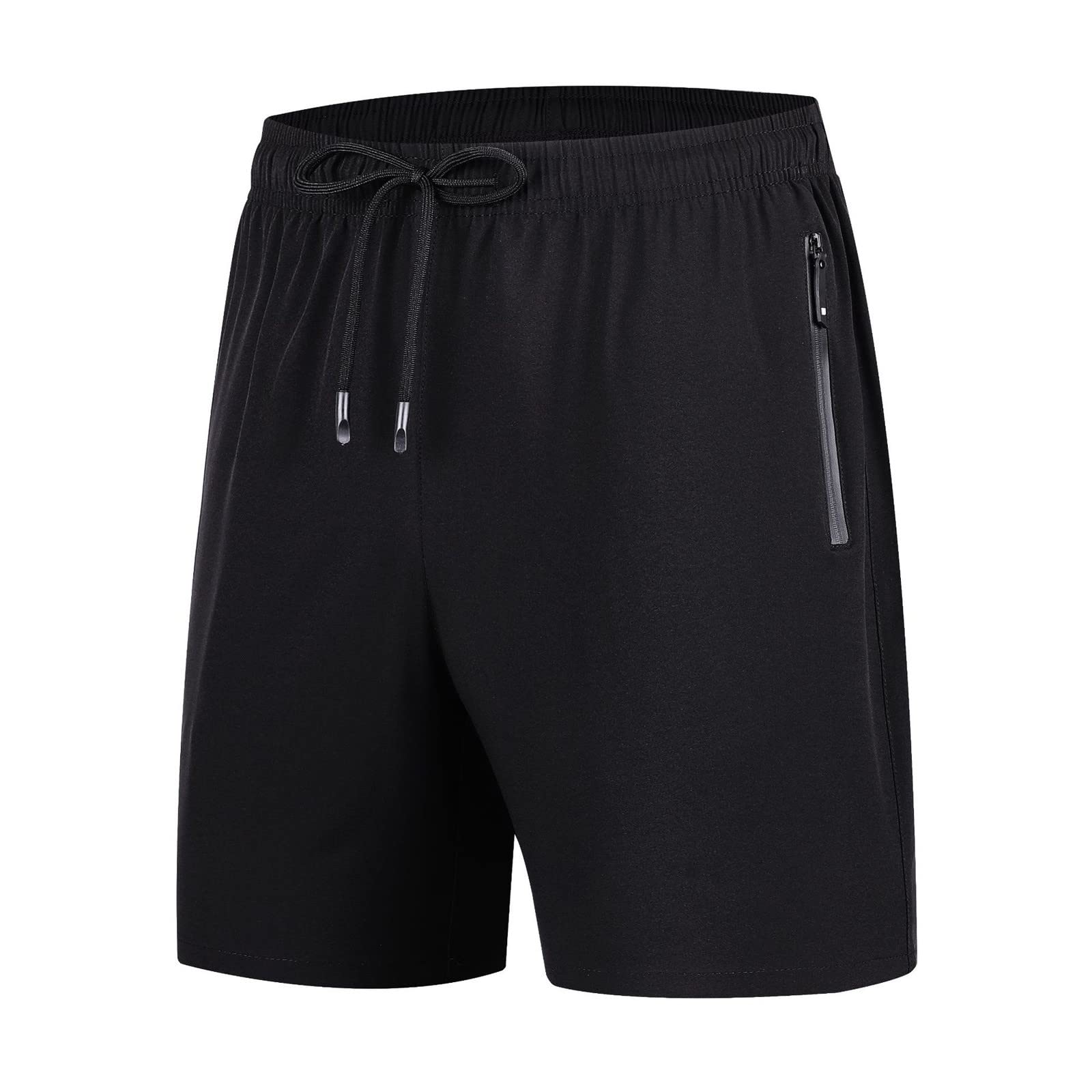 Men's Quick Dry Sports Shorts with Zip Pockets - Solid Mid Waist Casual Drawstring Shorts for Summer - Comfortable Athletic Shorts for Running, Gym, Travel & Outdoor Activities (Black, XXL)