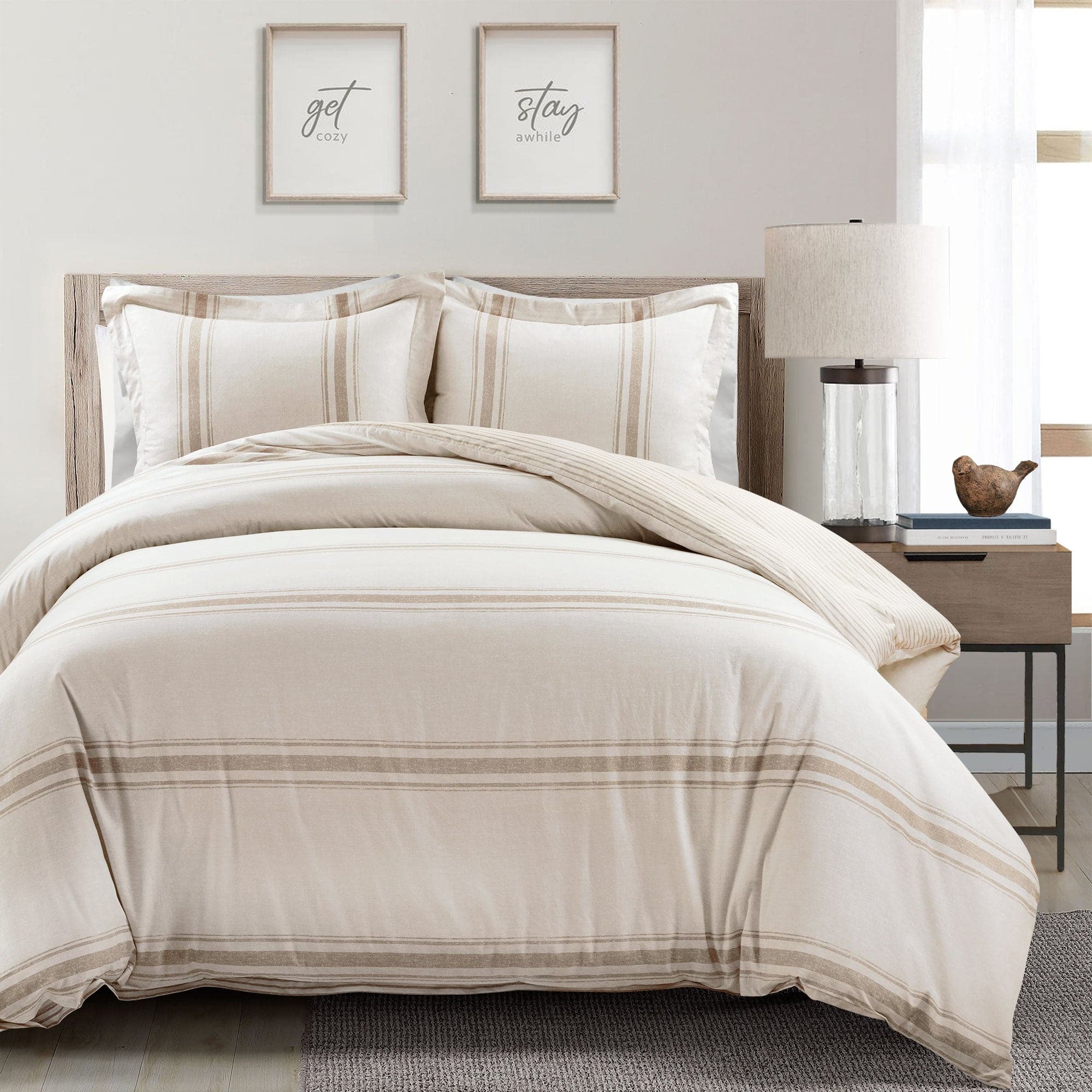 Farmhouse Stripe 100% Cotton Duvet Cover Set - Soft & Breathable Bedding for Cozy Bedroom Decor - Perfect for Guest Rooms, Master Bedrooms & Vacation Homes