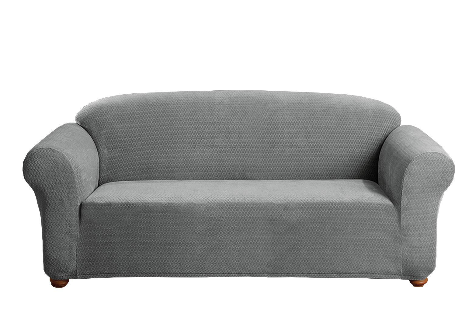 Sicily Linen Stretch Jacquard Sofa Slipcover - 1-Piece Form-Fitting Couch Cover in Grey | Perfect for Living Room Furniture Protection & Style Upgrade