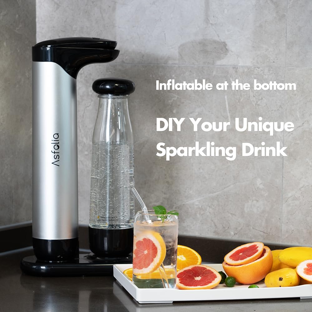 Premium Sparkling Water Maker - Soda Machine for Carbonating Any Drink, Includes 2x 1L BPA-Free Bottles, Works with 60L CO2 Cylinders (Not Included) - Enhance Flavors for Cocktails, Mocktails & Healthy Hydration (Silver) - Perfect for Home Bars, Parties & Daily Refreshment