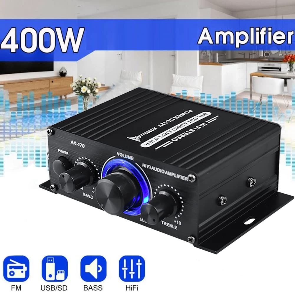 Luejnbogty 170W Wireless HiFi Stereo Audio Power Amplifier - Home & Car Use with Bluetooth Input for Speakers, Subwoofers & Sound Systems | Perfect for Home Theater, Garage & Outdoor Parties