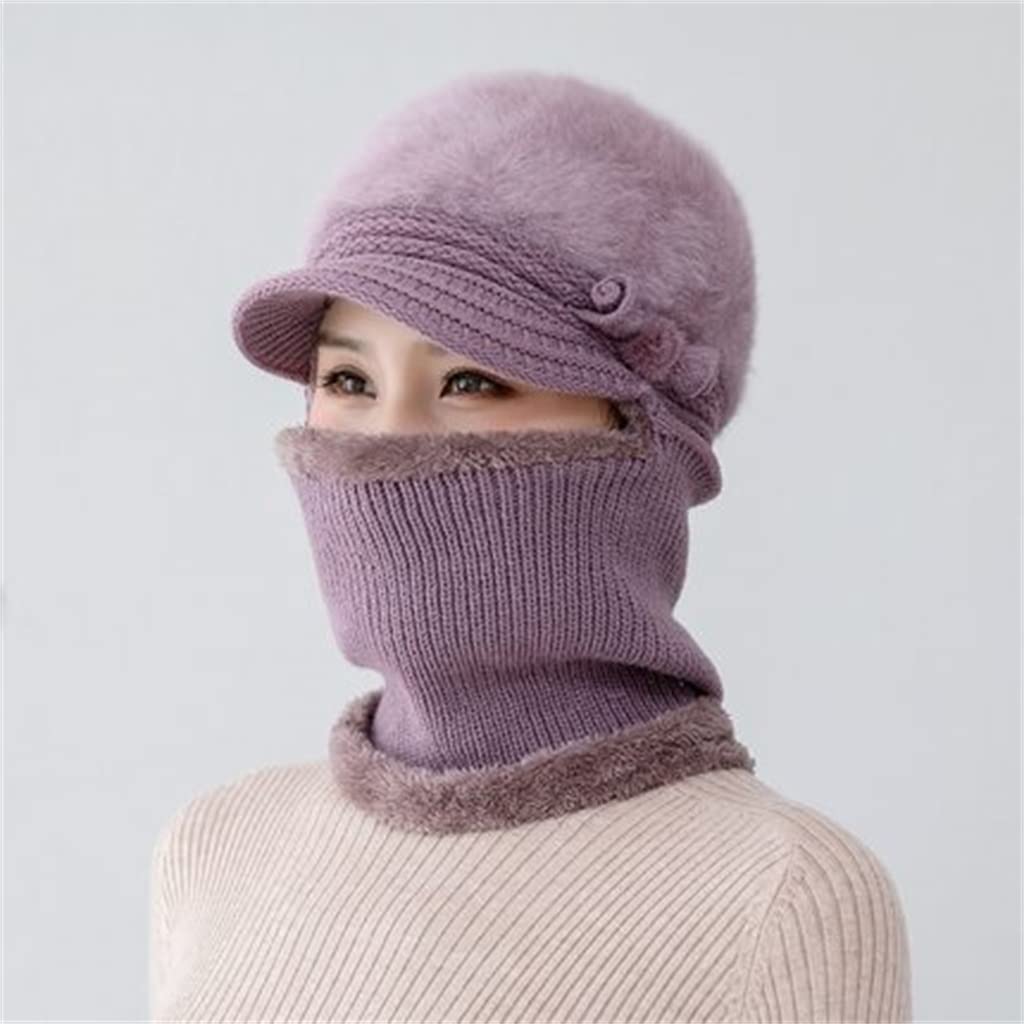 ZYKBB Winter Warm Velvet Hat for Women - Windproof Scarf Beanie Comfy One-Piece Hat for Middle Aged & Elderly Ladies (One Size) - Perfect for Cold Weather, Outdoor Activities & Daily Wear