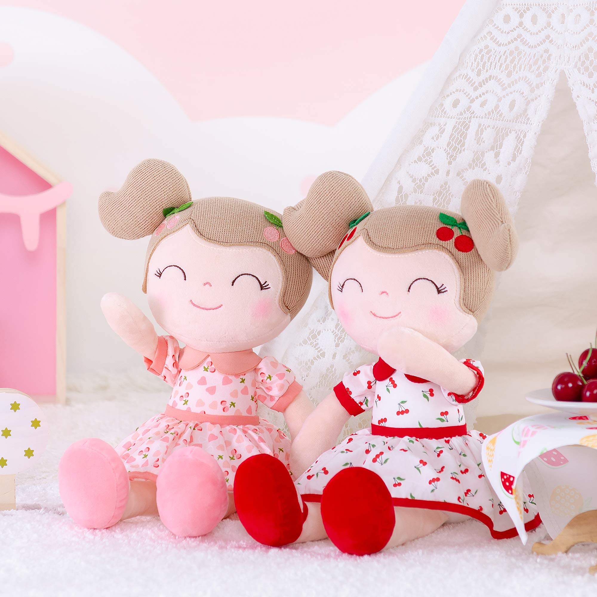 Gloveleya 14-inch Soft Plush Baby Doll for Girls - Cherry Red Stuffed Toy with Gift Box | Perfect Birthday Gift, Christmas Present & Nursery Decor