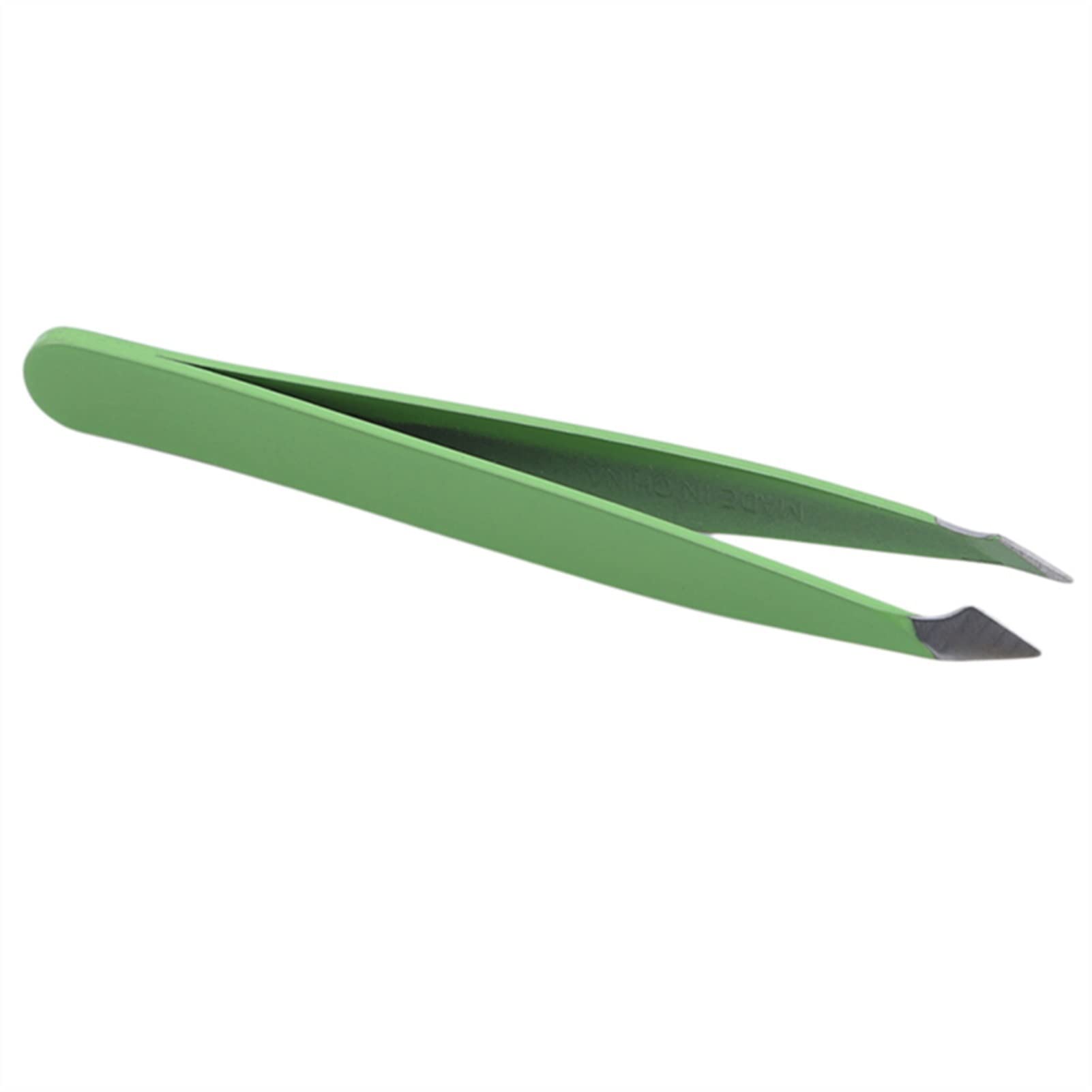Premium Stainless Steel Slanted Eyebrow Tweezers - Hair Removal & Beauty Tool for Precise Shaping (Green) - Perfect for Eyebrow Grooming, Makeup & Travel Essentials