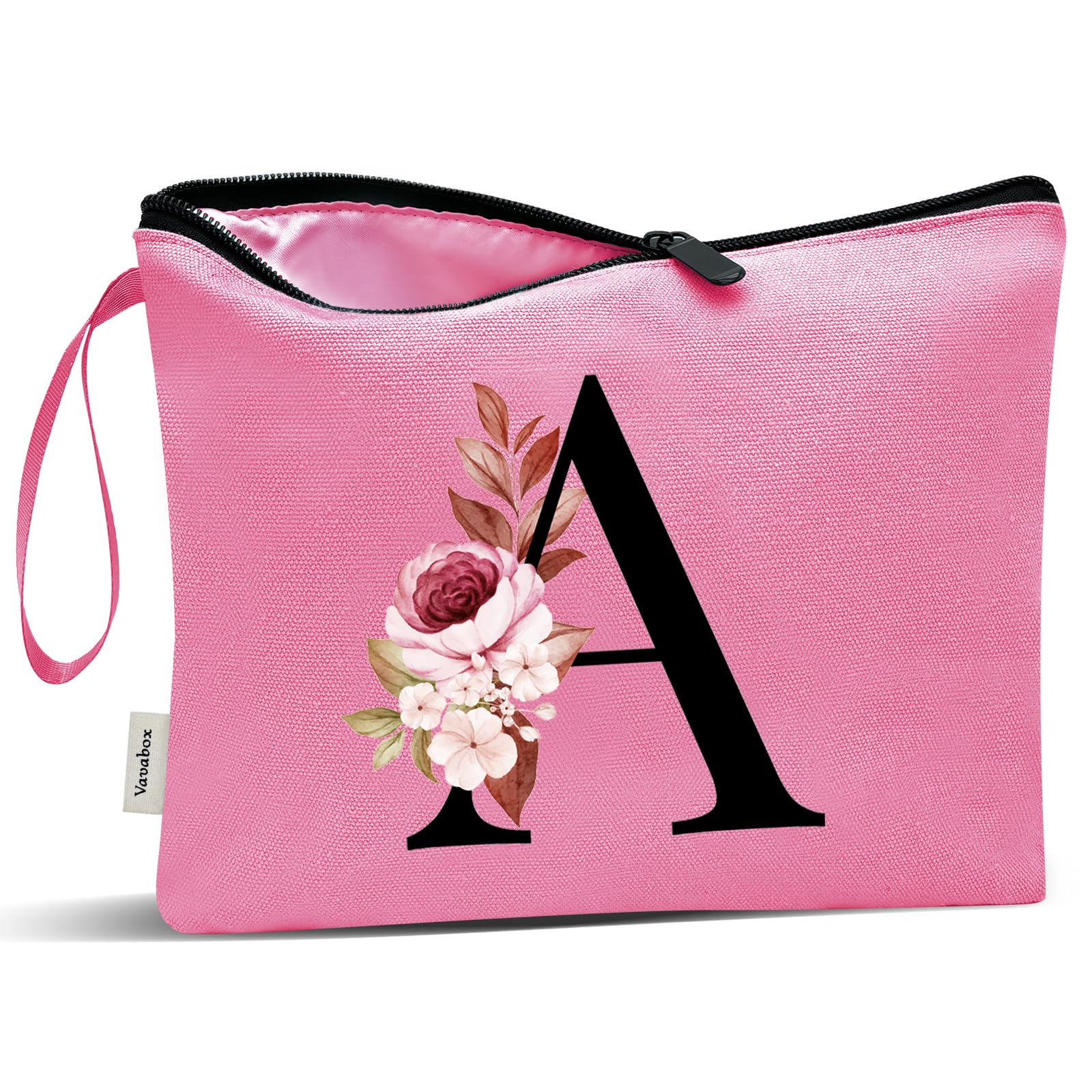 Vavabox A-Z Personalized Makeup Bag - Peach Cosmetic Organizer for Women, Mom, Best Friend, Bride & Bridesmaids - Perfect Birthday Gift for Travel, Gym & Daily Use