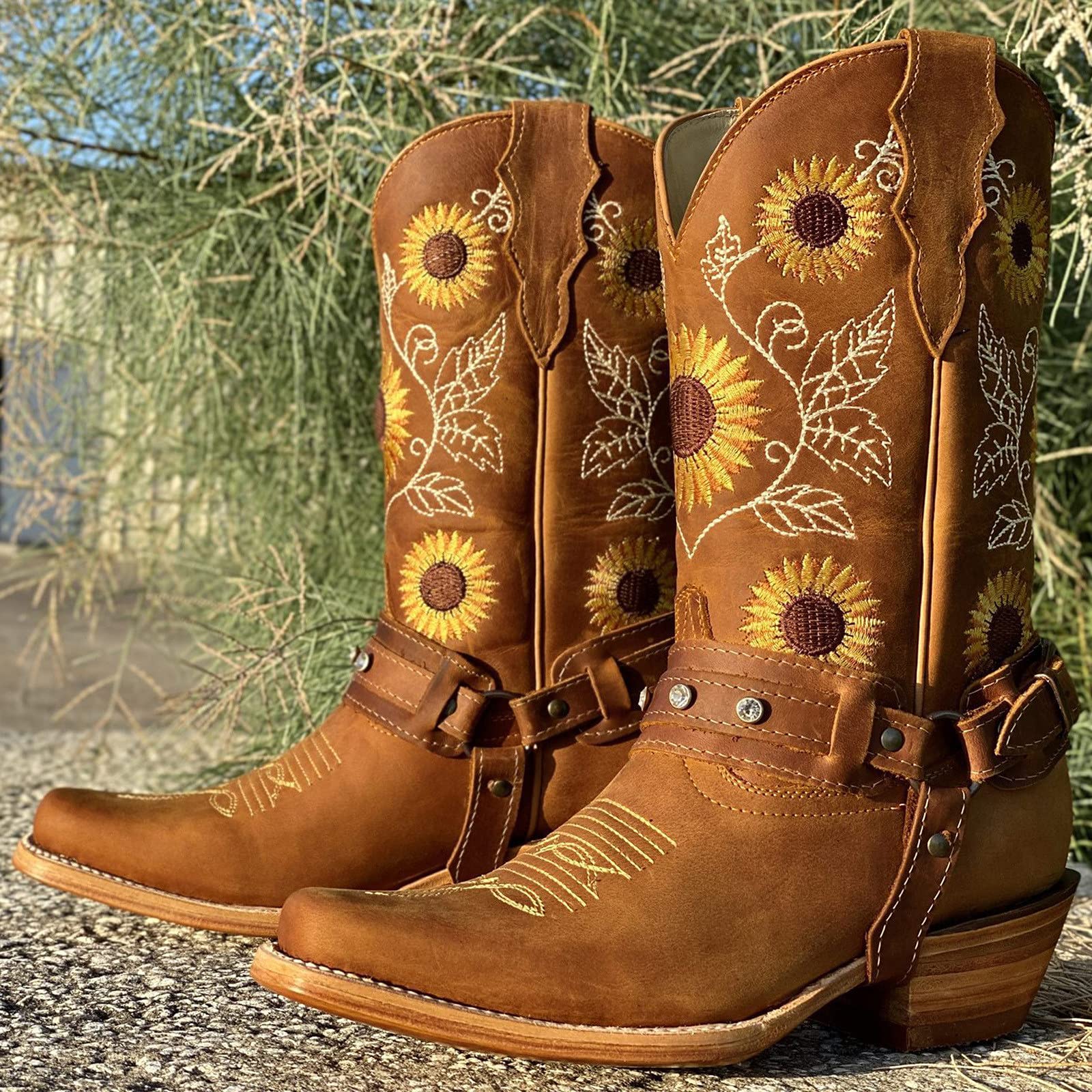 Women's Cowgirl Boots - Classic Pointed Toe, Chunky Heel Mid Calf Western Boots | Fall Fashion 2023 | Perfect for Country Dancing, Rodeos & Casual Wear