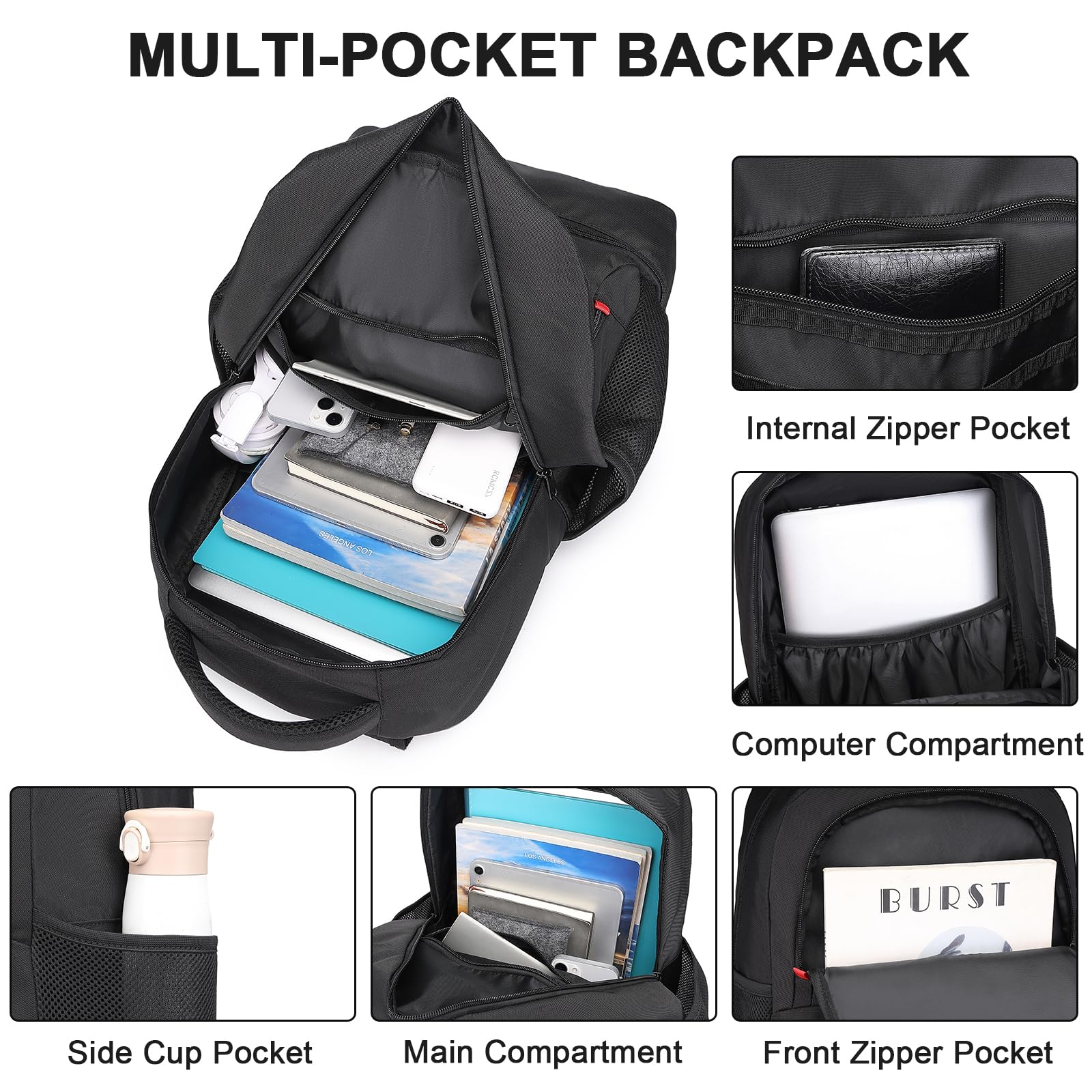 seyfocnia Waterproof Gym Backpack for Men - Lightweight Sports Backpack with Shoe Compartment, Workout Training Backpack & Casual Travel Daypack (Black) - Perfect for Gym, Travel, Hiking and Outdoor Activities