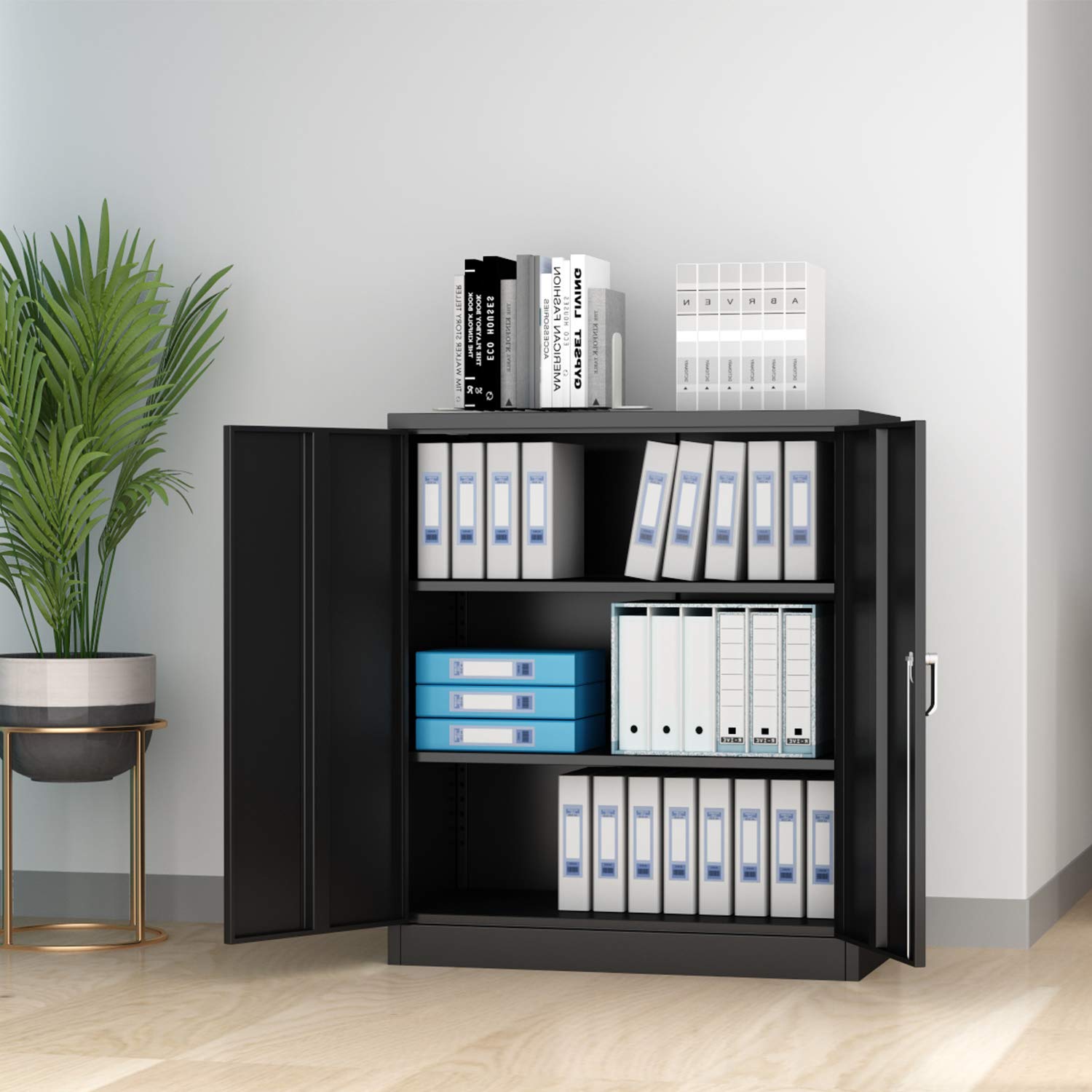 UINSOO 2-Door Black Metal File Cabinet with Adjustable Shelves & Lock - Office Storage Cabinet for Documents, Supplies & Organizing Files | Perfect for Home Office, Classroom & Business Use