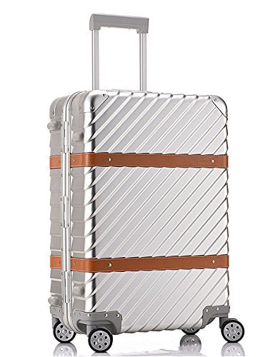 Lightweight Aluminum Magnesium Alloy Hardshell Carry-On Luggage - TSA Approved 24 Inch Silver Suitcase for Air Travel & Business Trips