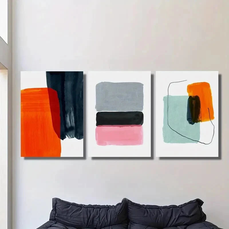 3-Piece Abstract Geometric Line Art Metal Prints - Ready to Hang Wall Decor for Living Room, Bedroom & Office