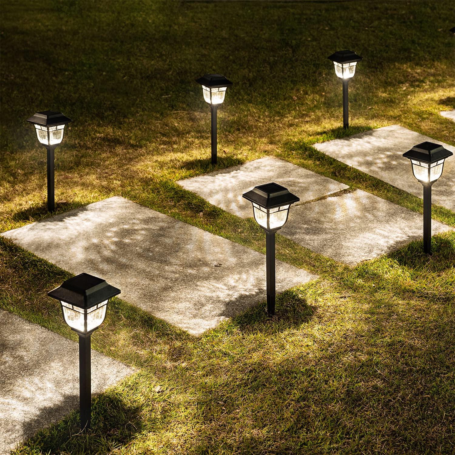 LeiDrail Solar Pathway Lights Outdoor - Waterproof Glass & Metal Solar Garden Lights with 2 Brightness Modes | Solar Powered Landscape Lighting for Patio, Yard, Driveway, Walkway | Perfect for Evening Ambiance & Safety Lighting