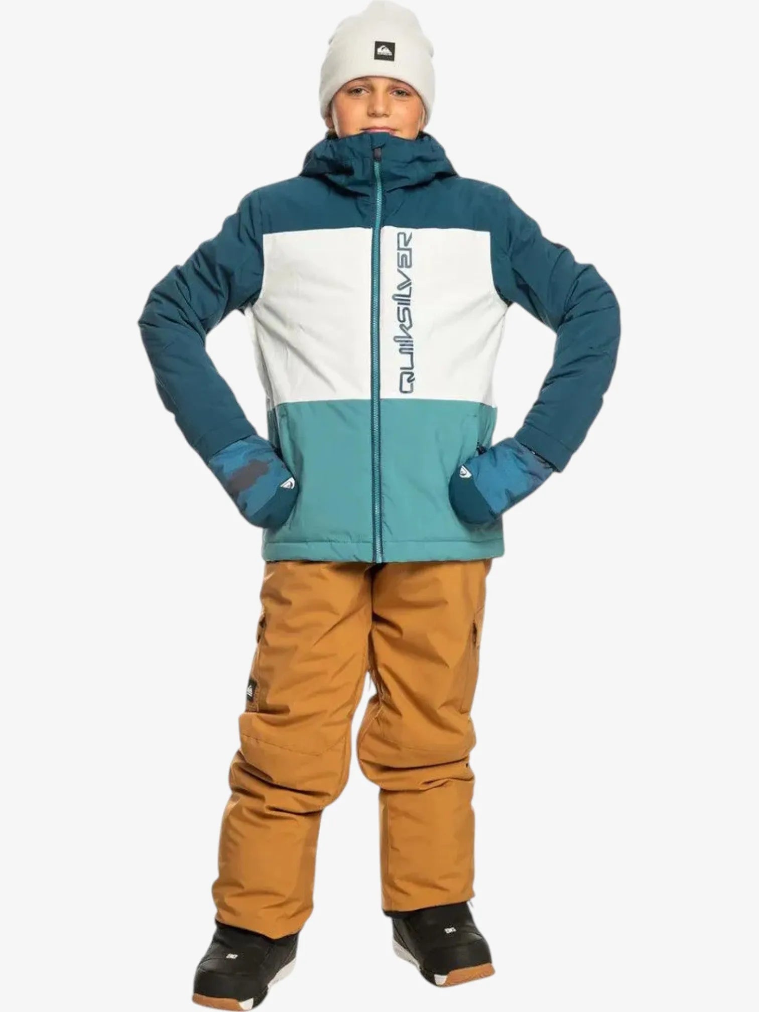 Quiksilver Boys' Side Hit Snow Jacket - Blue & White - Waterproof Winter Coat for Kids - Perfect for Skiing, Snowboarding & Outdoor Adventures