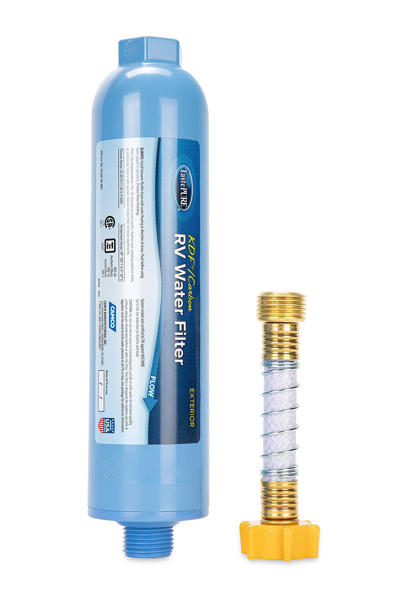 Camco TastePURE RV Water Filter with Flexible Hose Protector (40043) - Premium Drinking Water Filtration for RVs, Campers & Travel Trailers - Perfect for Outdoor Adventures & Road Trips