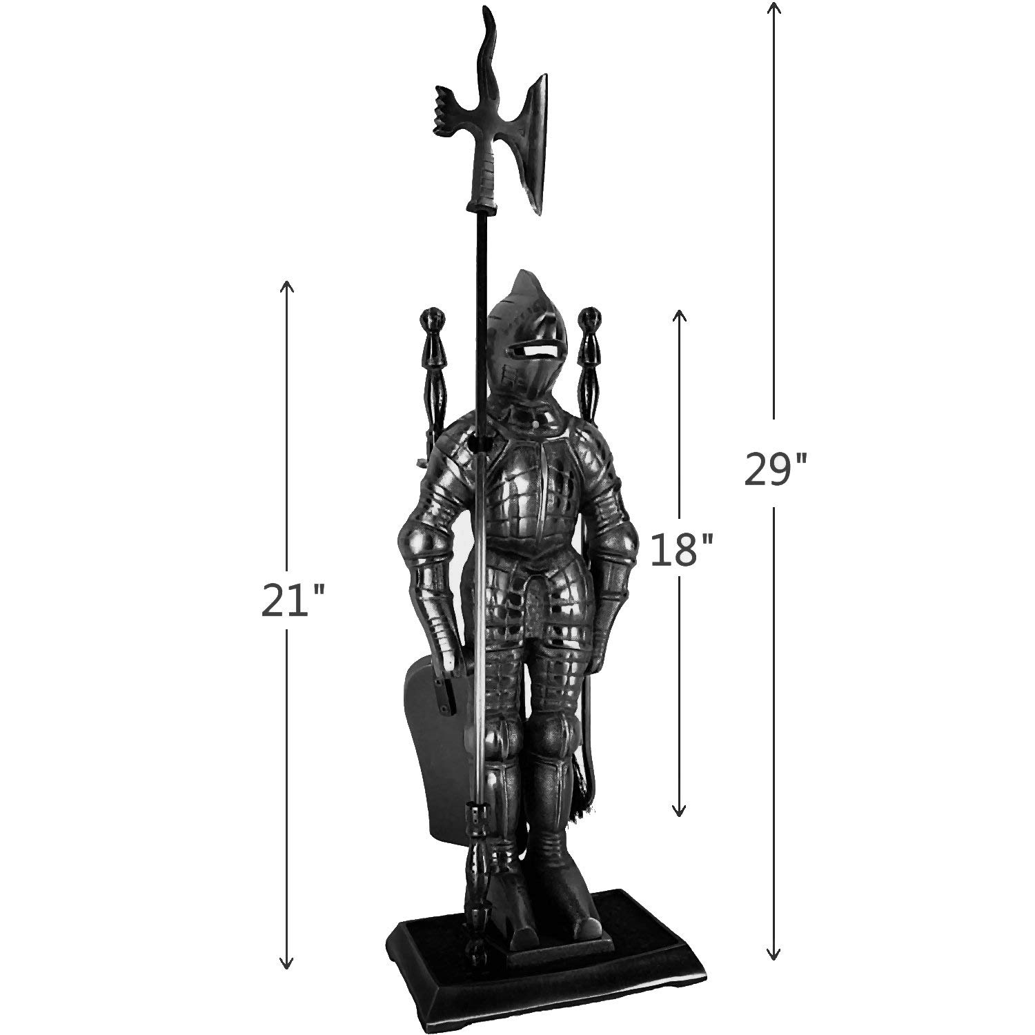 Dark Knight Fireplace Tool Set - Heavy Duty Black Cast Iron Fireplace Accessories for Home & Outdoor Use | Fireplace Poker, Shovel, Brush & Stand | Rust-Resistant & Durable for Fireplace Maintenance