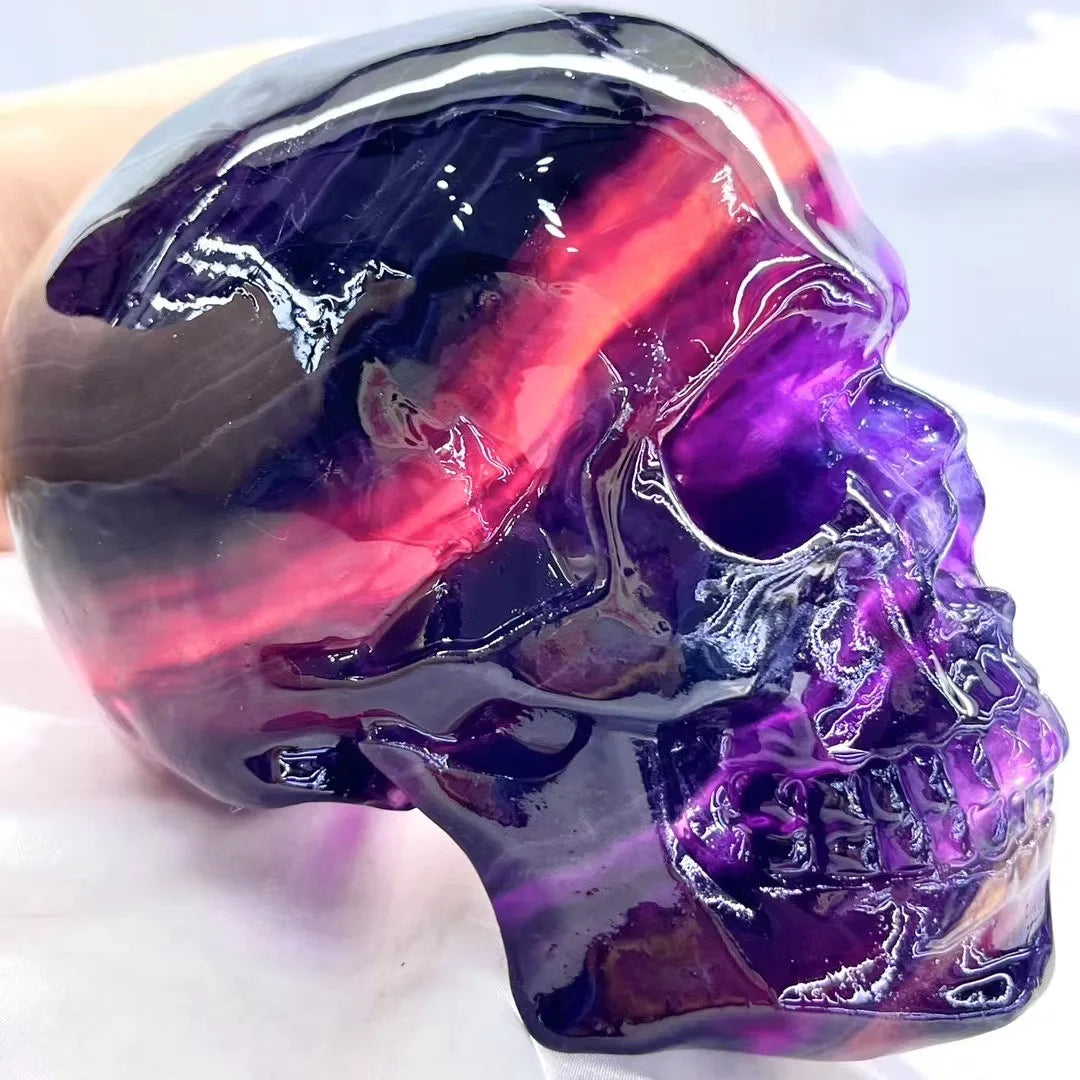 10-15CM Large Natural Rainbow Fluorite Carved Skull - High Quality Mineral Specimen for Crystal Collectors, Unique Home Decor & Gift Idea - Perfect for Meditation, Feng Shui, and Mineral Display Collections