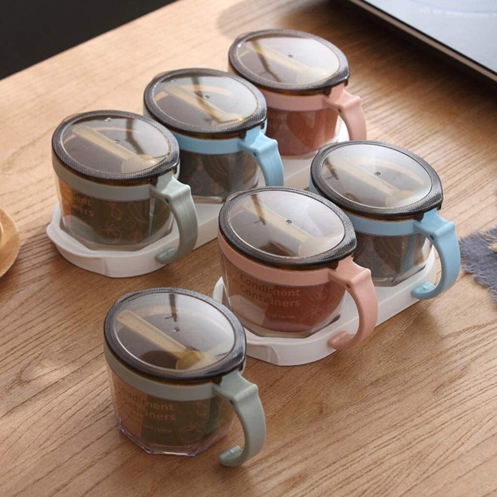 Clear Plastic Seasoning Rack Spice Storage Container with Lid and Spoon - 1 Piece Condiment Jar for Kitchen Organization - Perfect for Spices, Herbs, Salt, Pepper & Cooking Ingredients (Color: B)