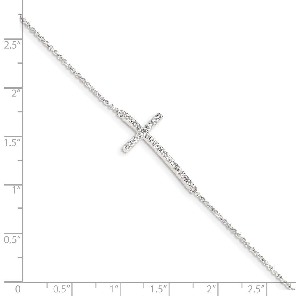 925 Sterling Silver Cubic Zirconia Cross Bracelet for Women - Elegant Religious Jewelry Gift for Her (7 Inch) - Perfect for Church, Weddings, Baptisms & Everyday Wear