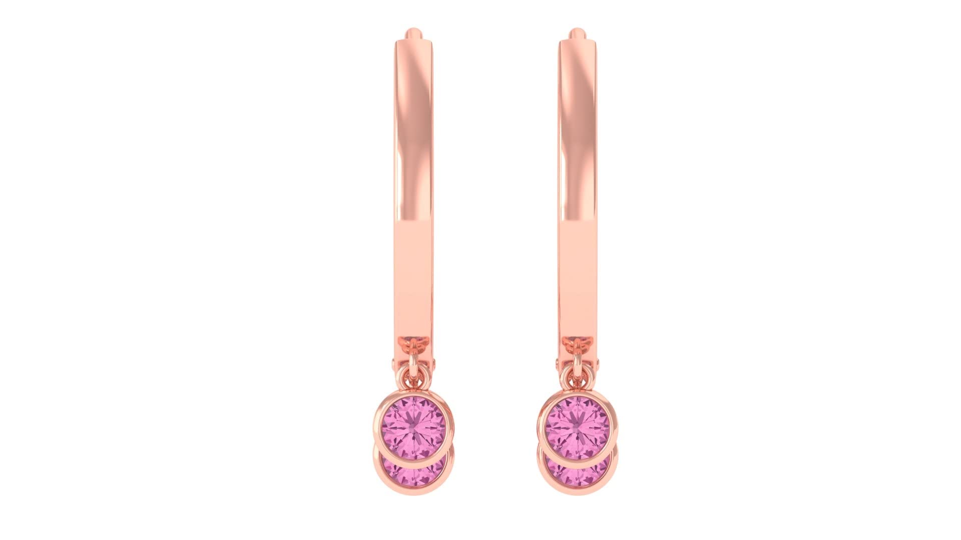 0.75 CT Pink Tourmaline Hoop Earrings for Women - 14K Solid Gold Bezel Set Drop Earrings with Three Stones | October Birthstone Jewelry Gift for Birthday, Anniversary & Special Occasions