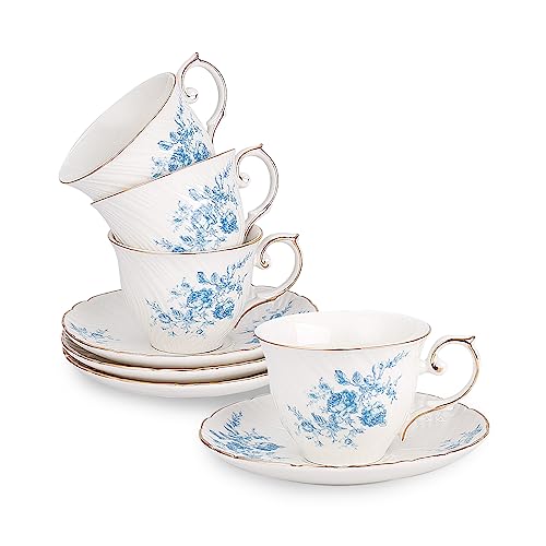 White with blue flowers