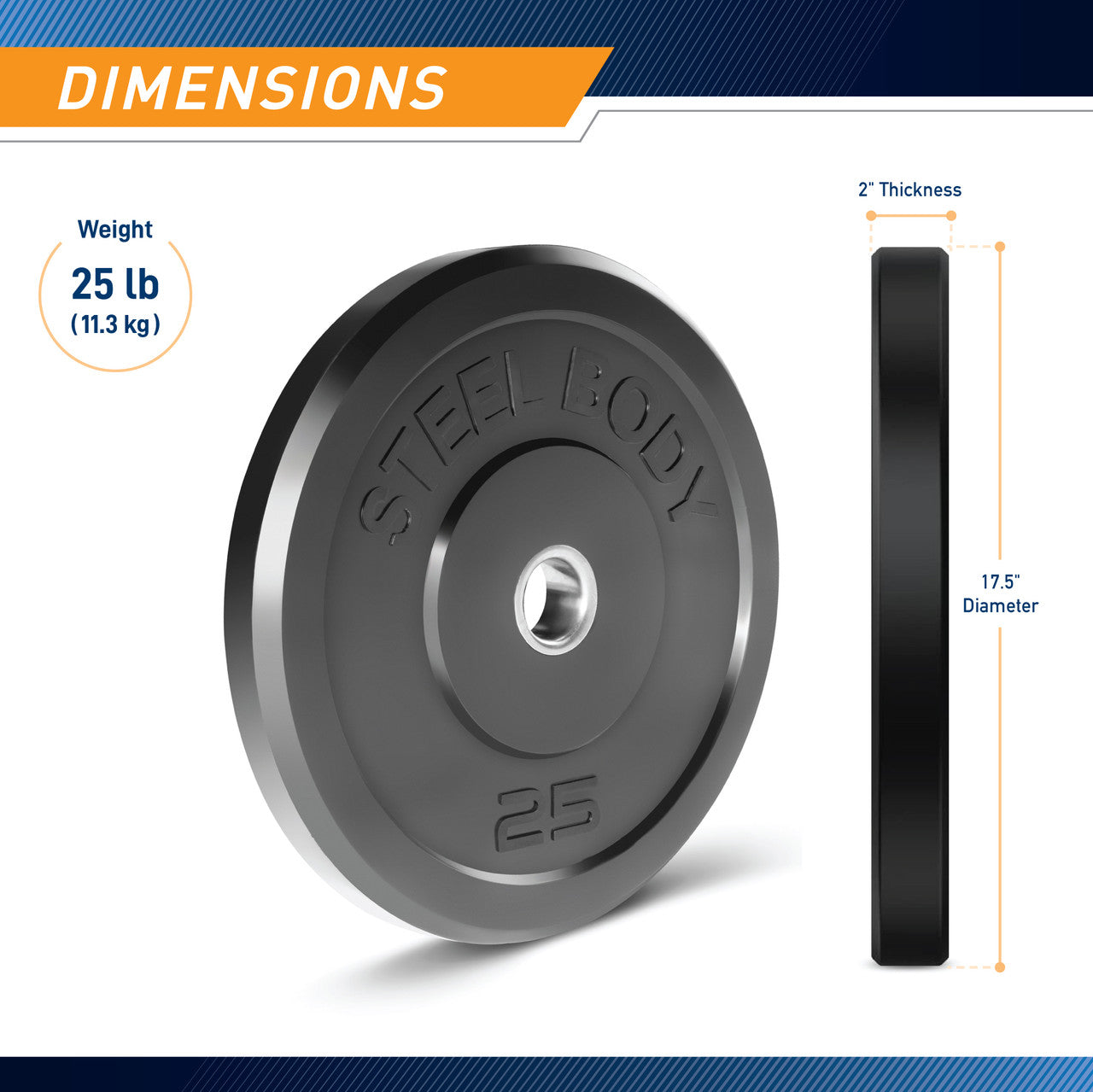 25lb Olympic Bumper Plate - High Quality Rubber Weight Plate for CrossFit, Powerlifting & Home Gym | SteelBody STBR 0025 | Perfect for Strength Training & Functional Fitness Workouts