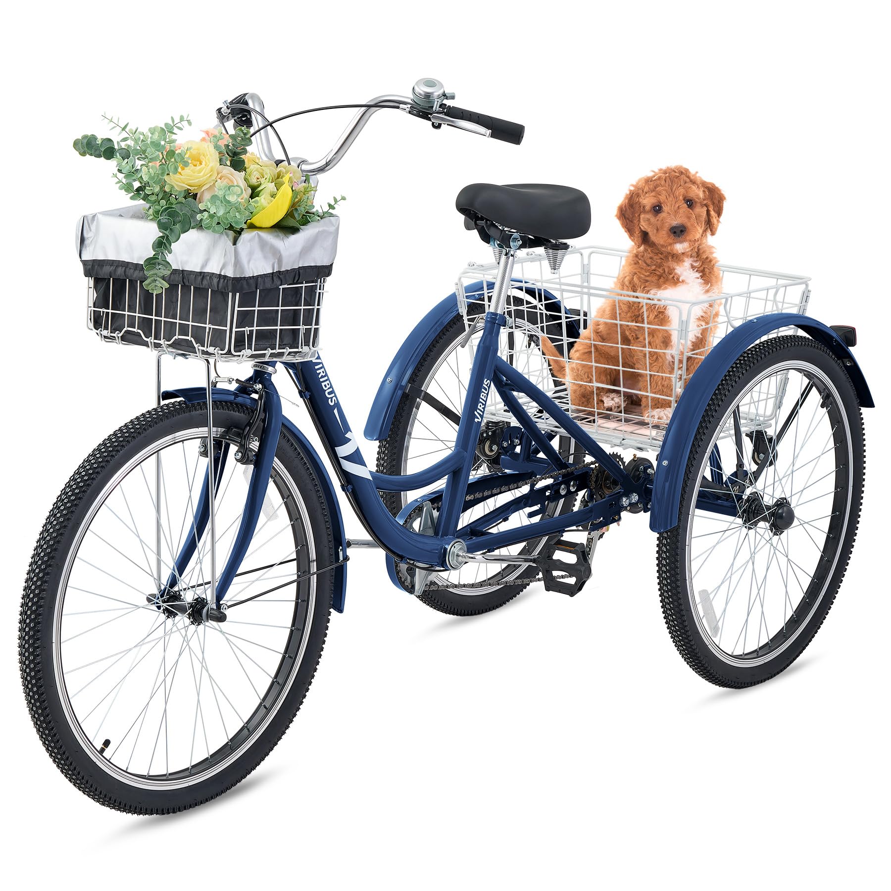Viribus 7-Speed Adult Tricycle with Removable Front & Rear Baskets - 24/26 Inch 3-Wheel Bike for Men & Women - 400lb Capacity - Perfect for Grocery Shopping, Senior Rides & Outdoor Recreation