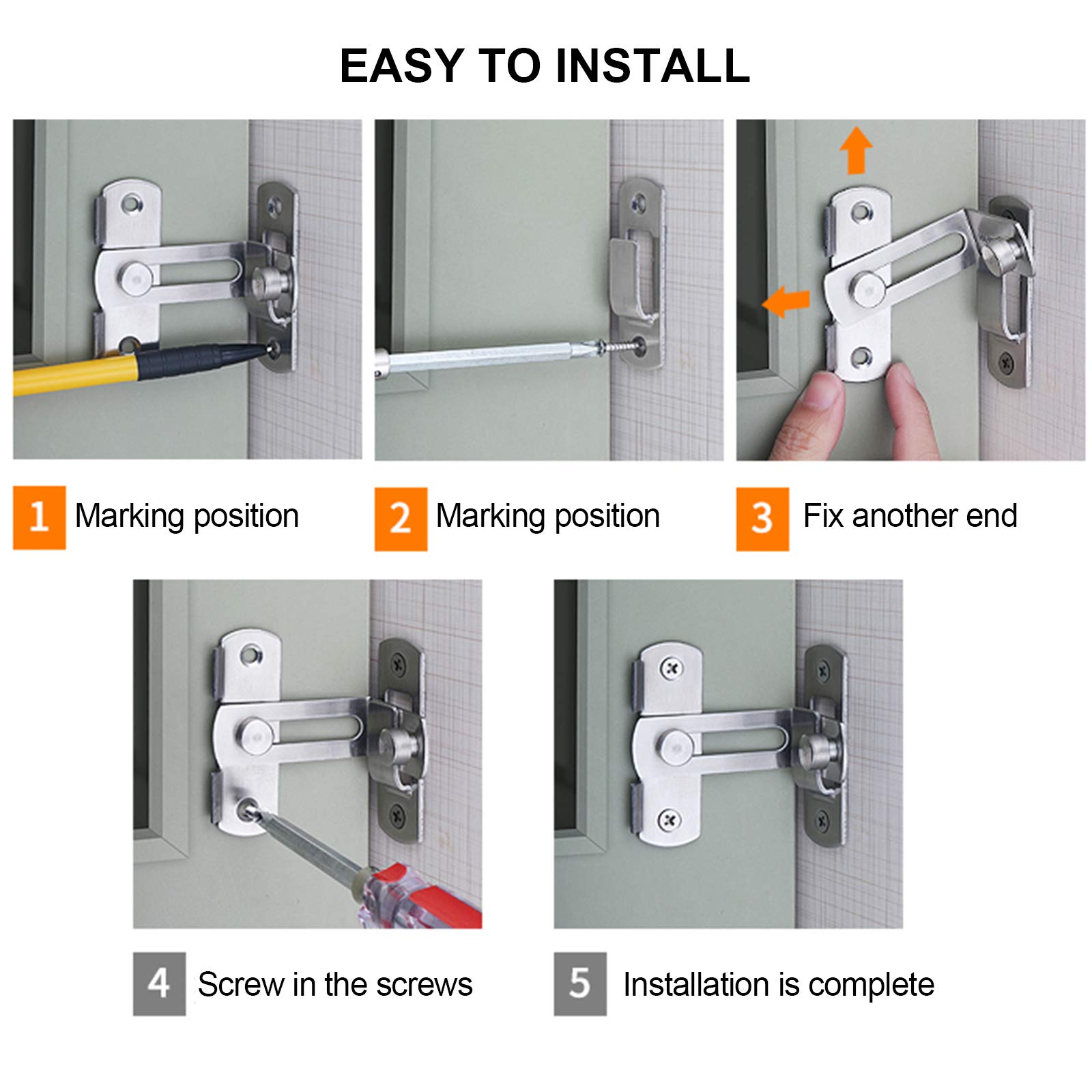 5-Pack Heavy Duty 90 Degree Stainless Steel Flip Door Latches - Brushed Finish Safety Gate Lock for Barn Doors, Pet Gates & Fences - Secure Your Home & Garden