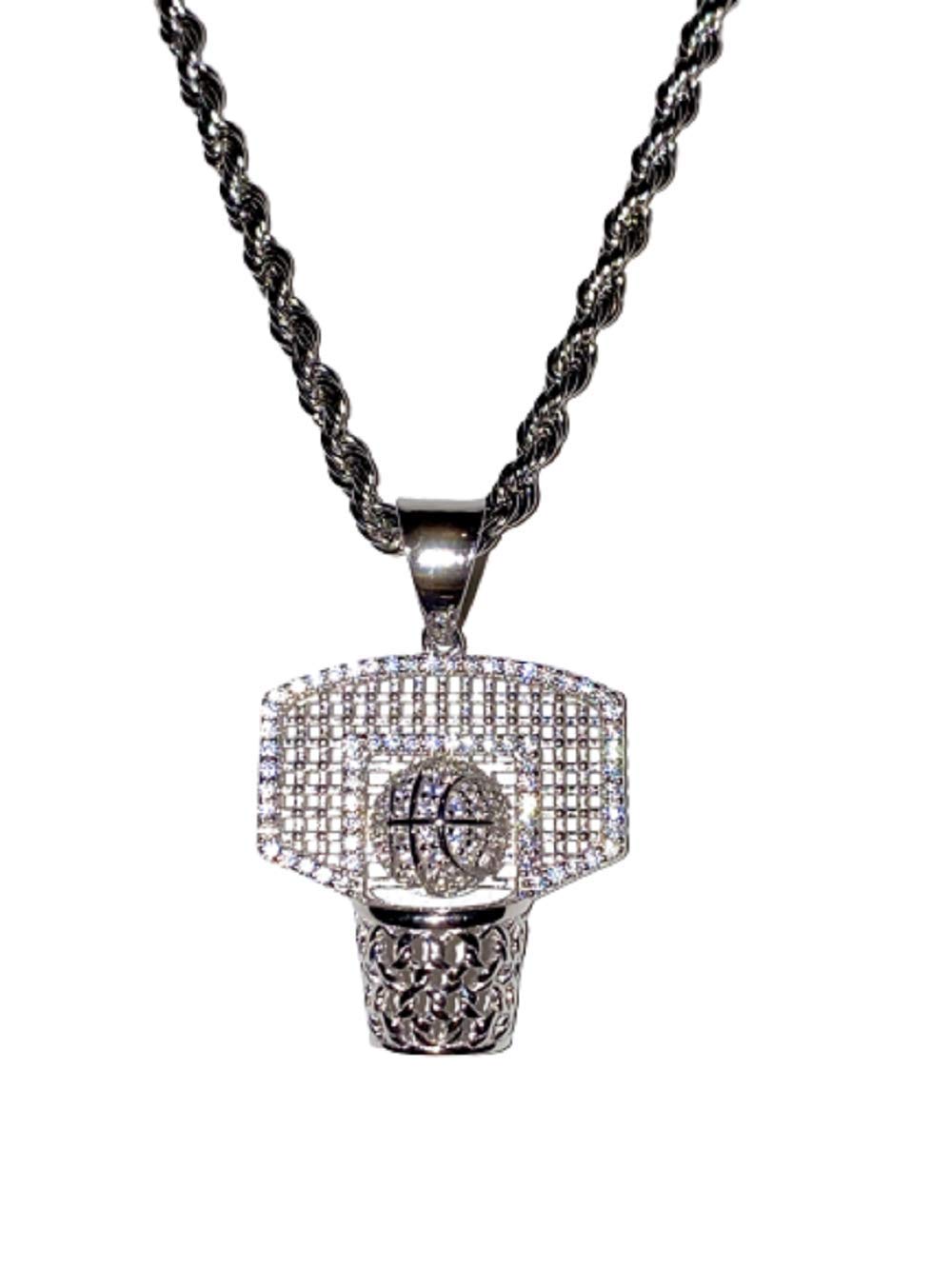925 Sterling Silver Iced Basketball Charm Pendant with 2mm Stainless Steel Rope Chain Necklace for Men & Women - Hip Hop Jewelry, Gift for Basketball Lovers, Perfect for Streetwear & Casual Outfits