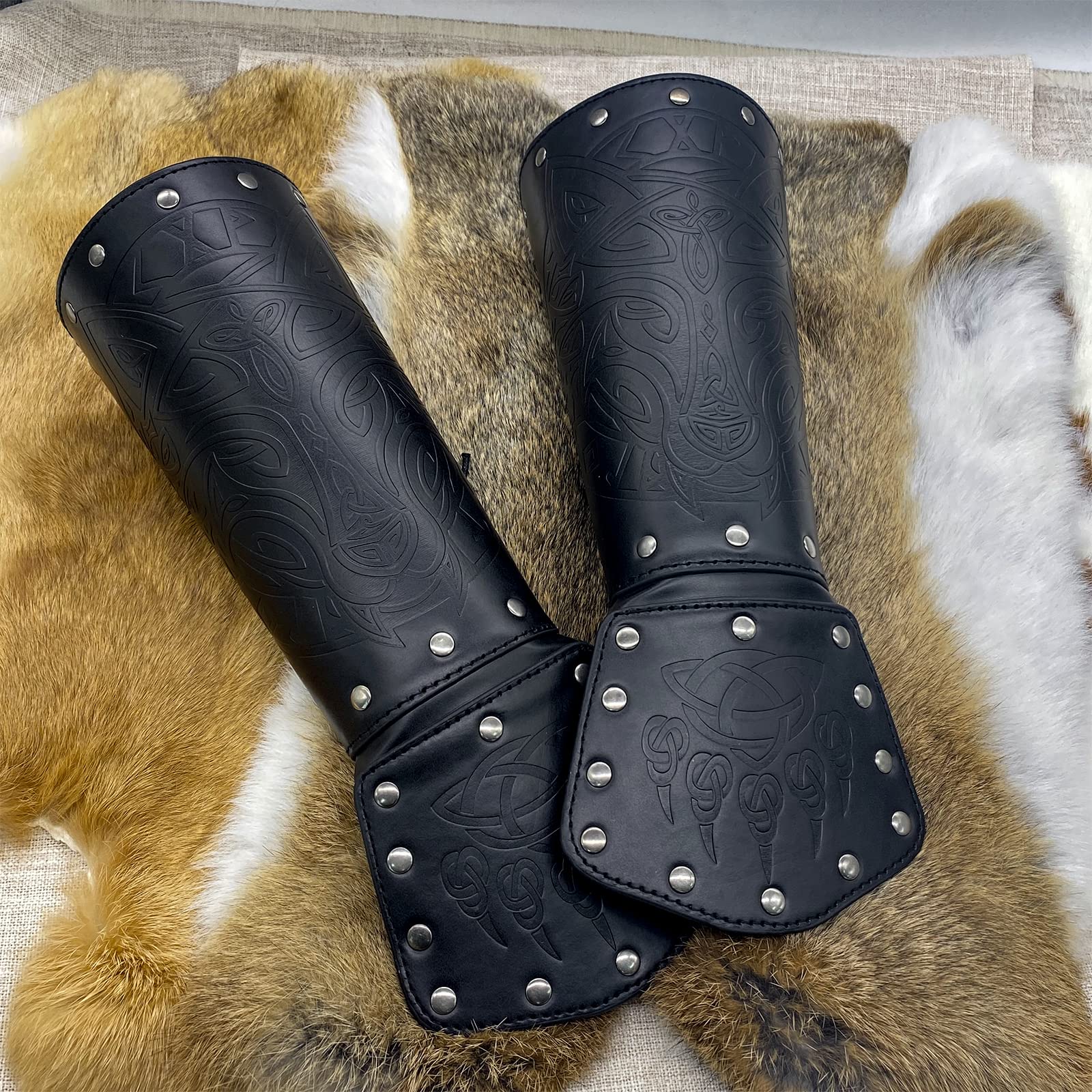 JAOYU Men's Leather Bracers - Medieval Arm Armor Cuffs & Viking Wristbands for Cosplay, LARP, Renaissance Fairs | Unisex Design for Men & Women | Perfect for Halloween Costumes, Historical Reenactments, and Fantasy Events