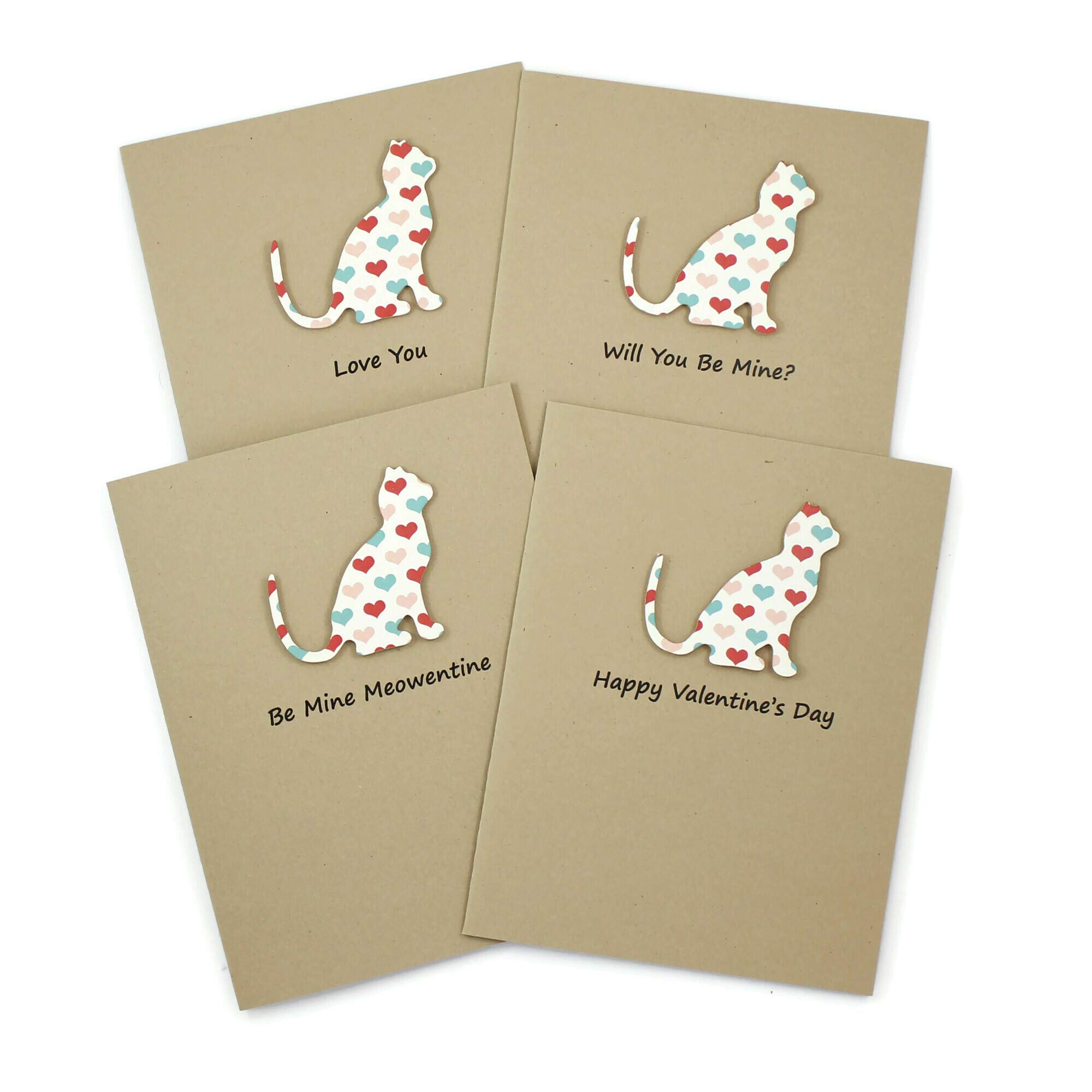 Valentine's Day Cat Greeting Card - Handmade with Colorful Hearts | Single Card or 10-Pack Option | Choose Your Custom Message | Perfect for Cat Lovers, Valentine Gifts & Special Occasions