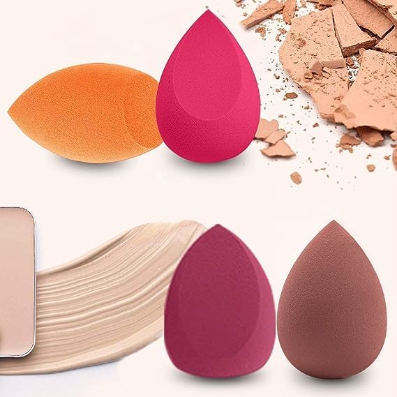 4Pcs Makeup Sponge Set - Multi-Shape Blenders for Dry & Wet Use - Perfect for Flawless Foundation Application
