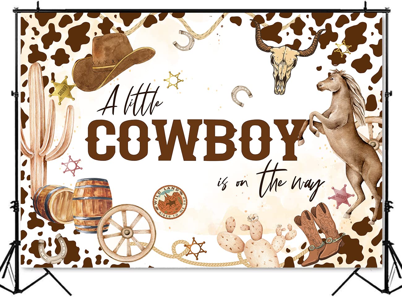 Western Cowboy Baby Shower Backdrop - 7x5ft Photography Background for Cowboy Themed Parties, Cake Table Decor & Western Nursery Decorations (A Little Cowboy is On The Way) - Perfect for Baby Showers, Gender Reveals & First Birthday Photo Booths