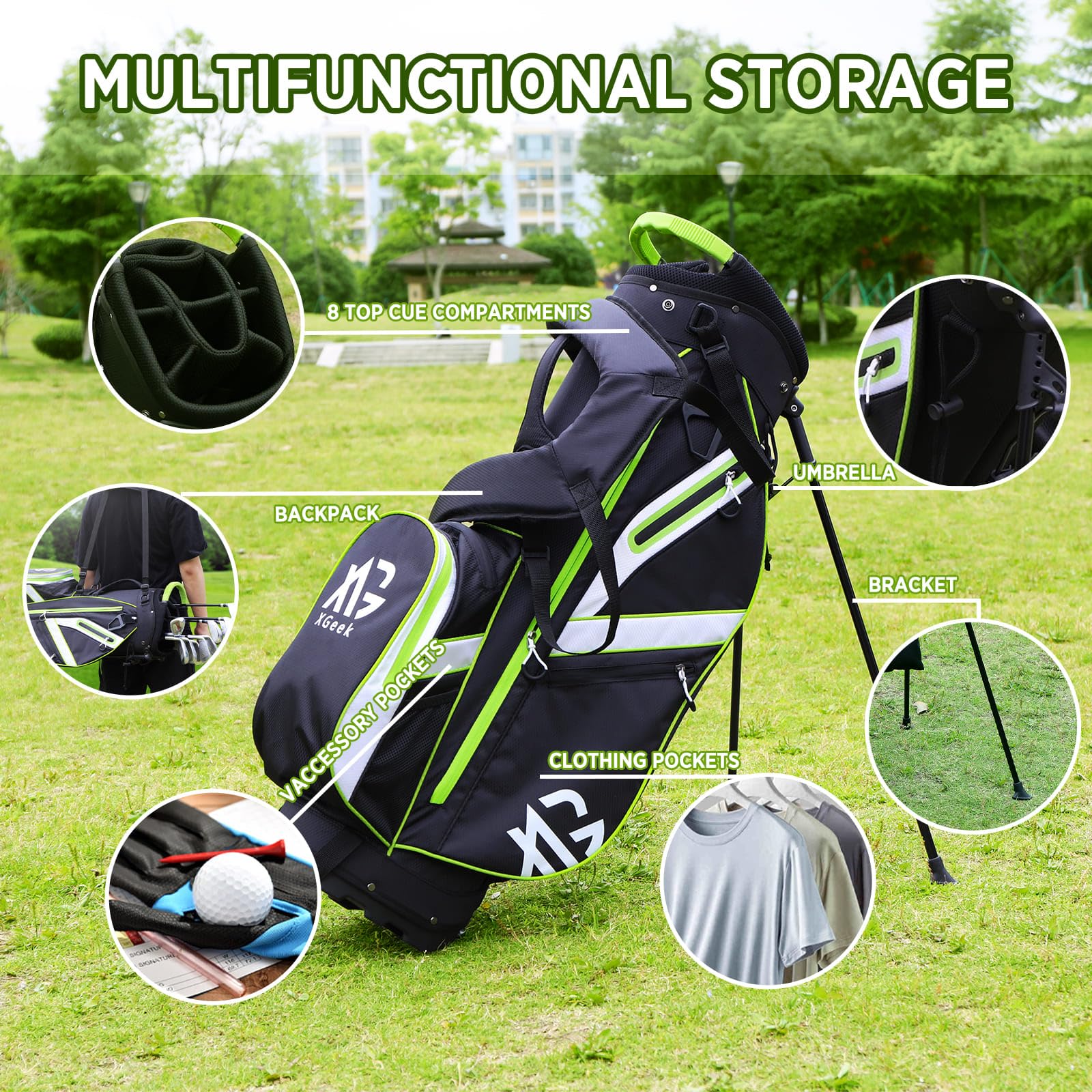 XDriveMax Lightweight Golf Stand Bag with Double Strap, Rain Cover & Accessories - Premium Golf Club Bag for Men & Women - Perfect for Course Play, Travel & Practice Sessions