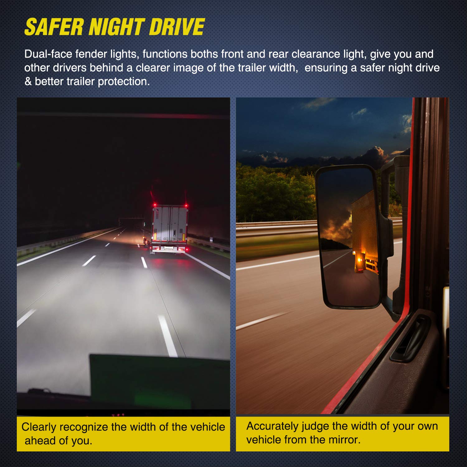 Nilight 2PCS LED Trailer Fender Lights - Amber Front & Red Rear, Pre-Wired Clearance Marker Lights for Trucks & Trailers | Waterproof, Durable for Heavy-Duty Use in Towing & Hauling