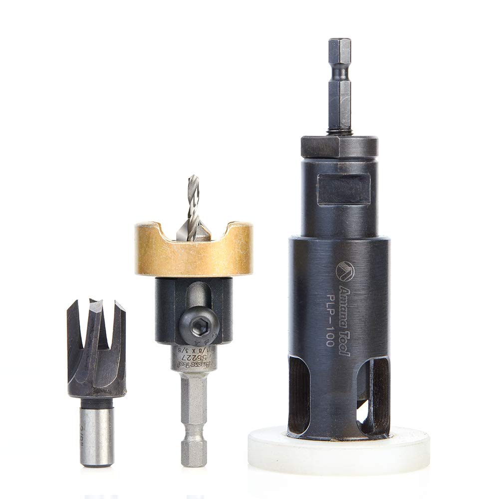 Amana Tool AMS-306 3-Piece Carbide Tipped Countersink Plug Cutter & Plug Planer Set - Perfect for Woodworking, Cabinet Making, and DIY Projects