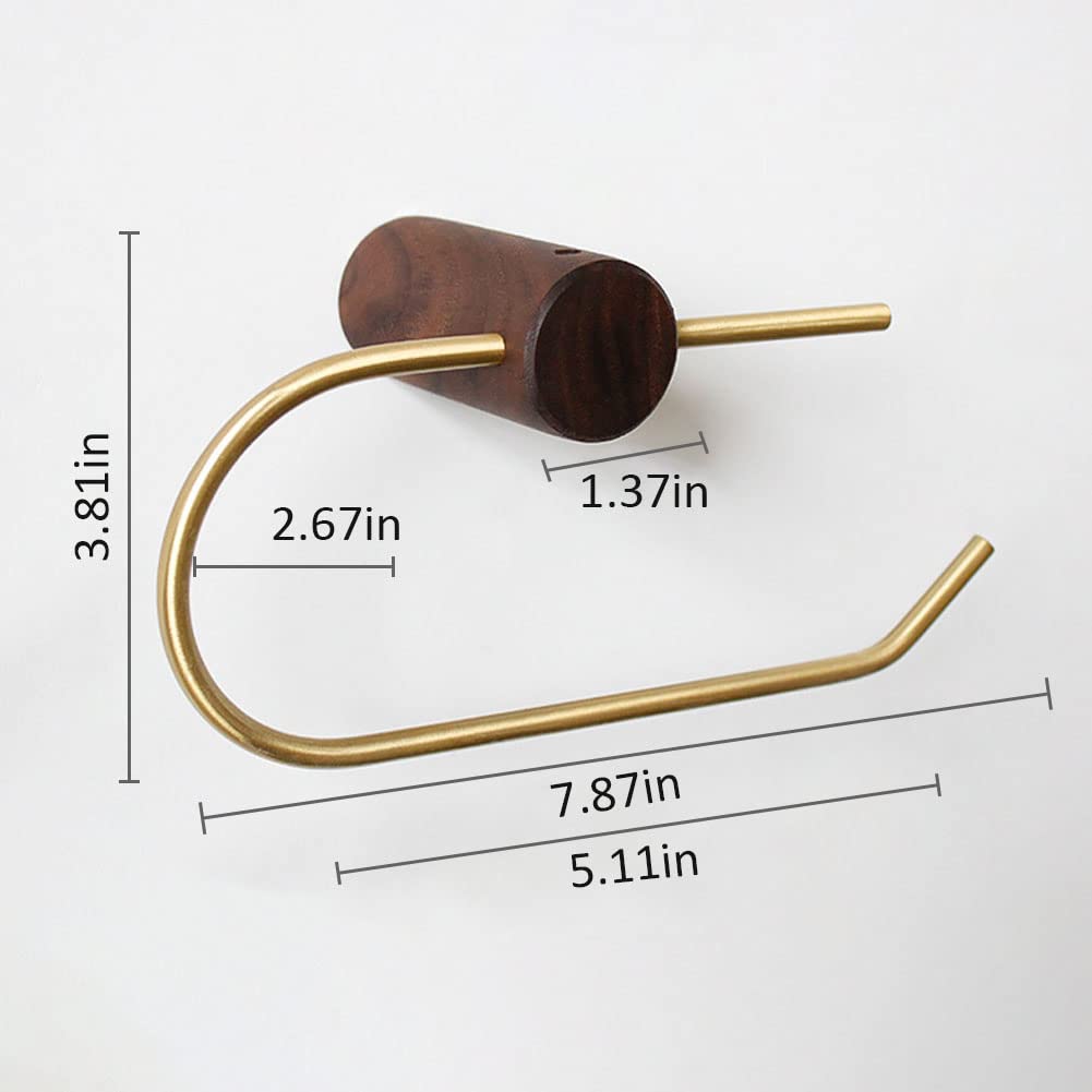 Walnut Paper Towel Holder - Wall Mount & Under Cabinet Towel Rack in Gold Brass Finish - Self Adhesive or Drilling Installation - Perfect for Bathroom, Kitchen Cabinet & Toilet Organization