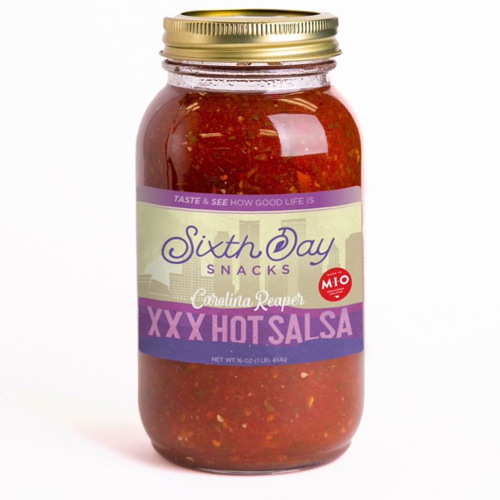Sixth Day Snacks Carolina Reaper XXX Hot Salsa 32oz - Gluten Free, Vegan, Low Sodium Salsa with Fresh Ingredients - Perfect for Tacos, Nachos, and Spicy Food Lovers