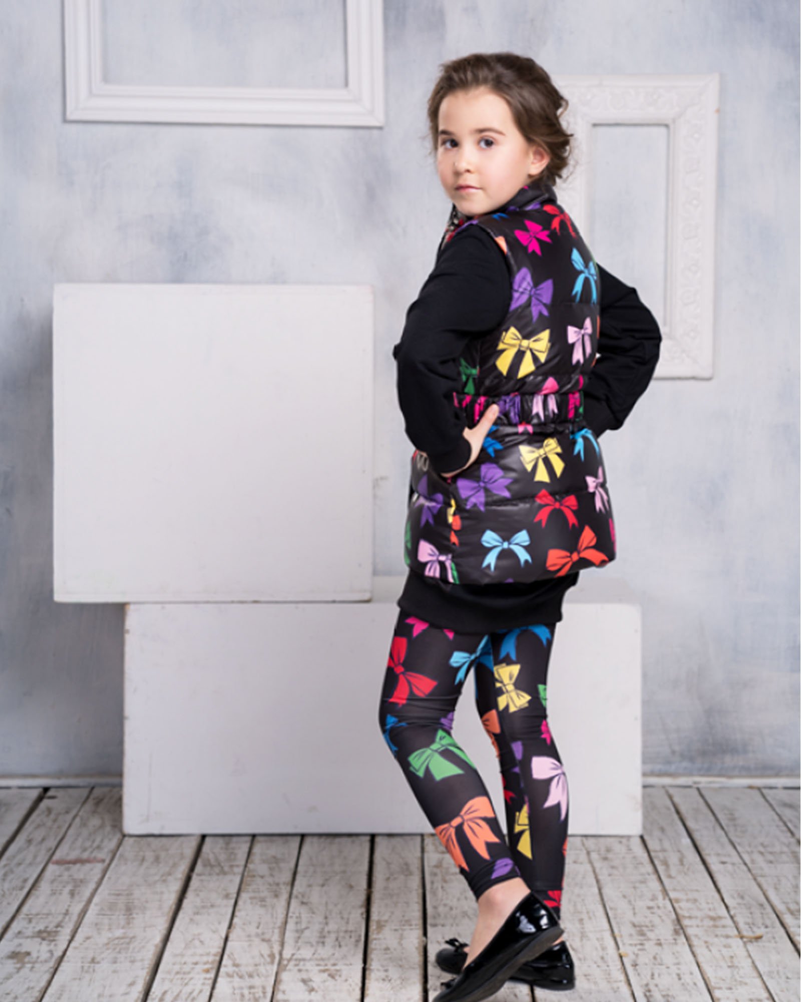Girls' Quilted Down Puffer Vest with Printed Bow Design - Warm Winter Jacket for Ages 6-12 | Perfect for School, Outdoor Play & Cold Weather Activities