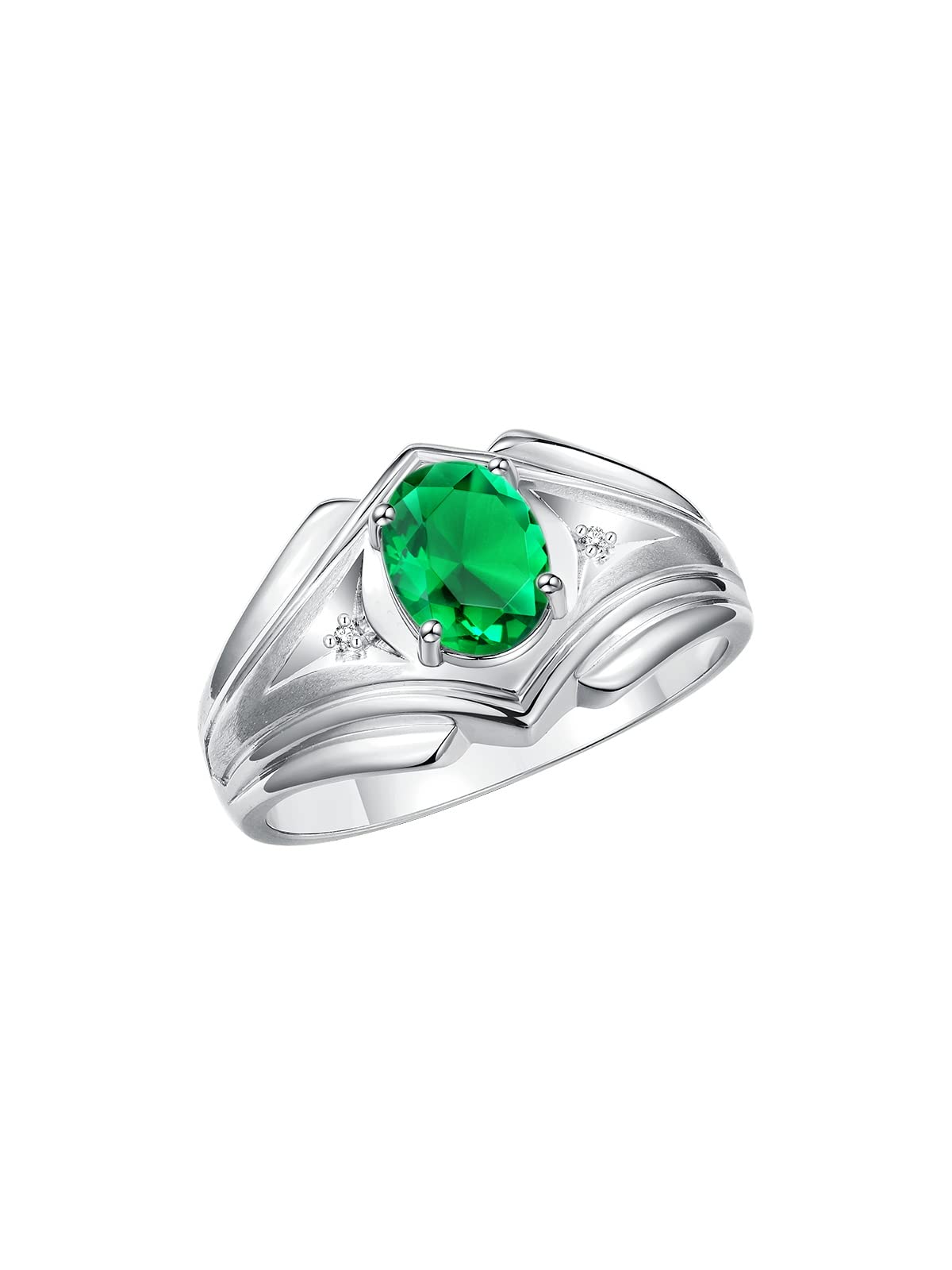 Men's Sterling Silver Birthstone Rings - 9X7MM Oval Gemstone & Diamond Ring for Men, Sizes 8-13 | Classic Designer Style Jewelry for Gifts, Weddings & Special Occasions
