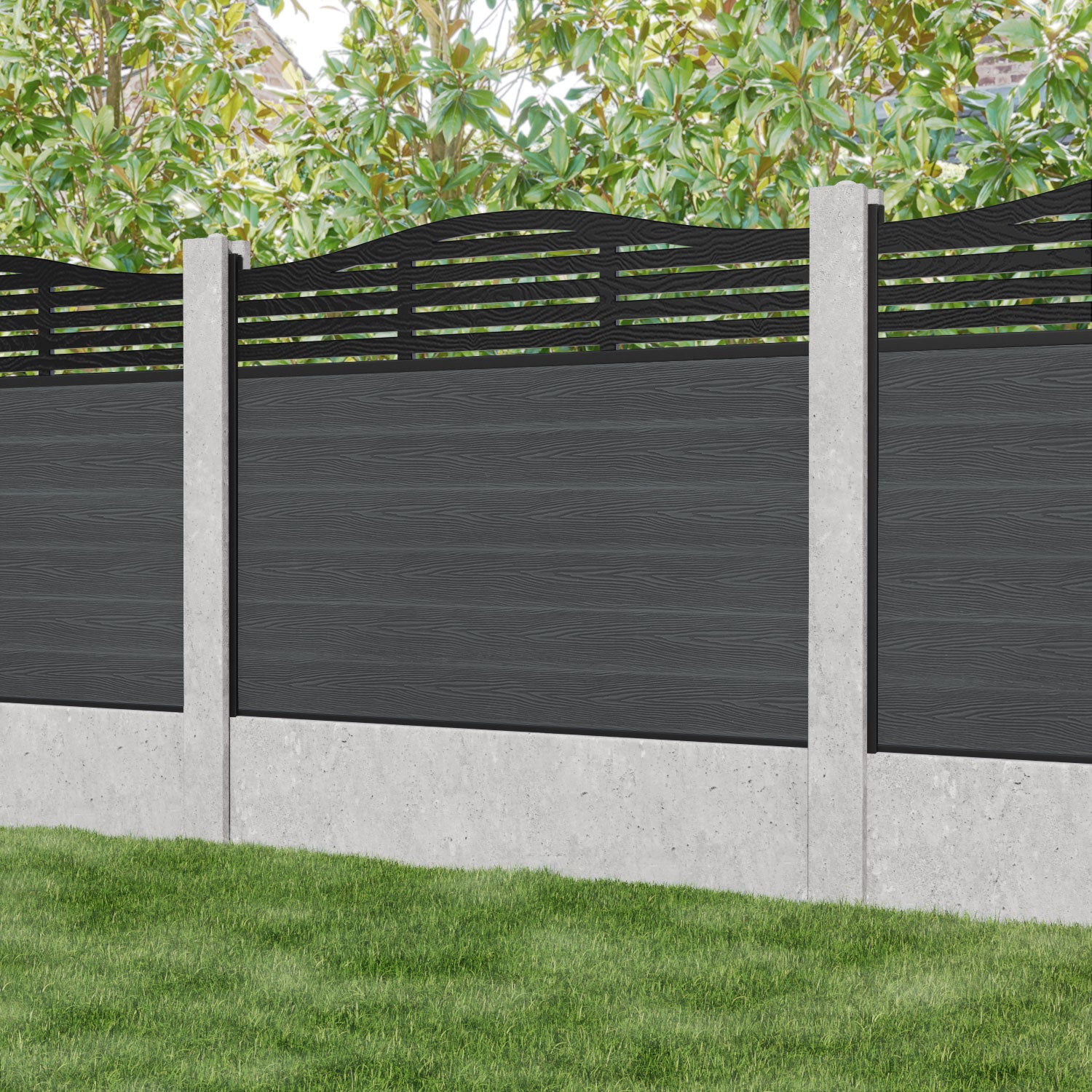 Classic Aspen Curved Top Fence Panel - Dark Grey Vinyl Privacy Fencing for Concrete Posts | Outdoor Yard, Garden & Poolside Barrier Solution