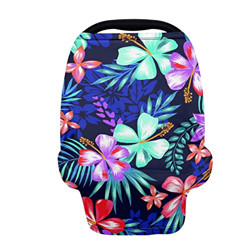 Forchrinse Hawaiian Colorful Hibiscus Print Infant Car Seat Cover - Soft Stretchy Baby Car Seat Canopy for Newborns & Nursing Cover for Moms - Perfect for Travel, Shopping, and Outdoor Adventures