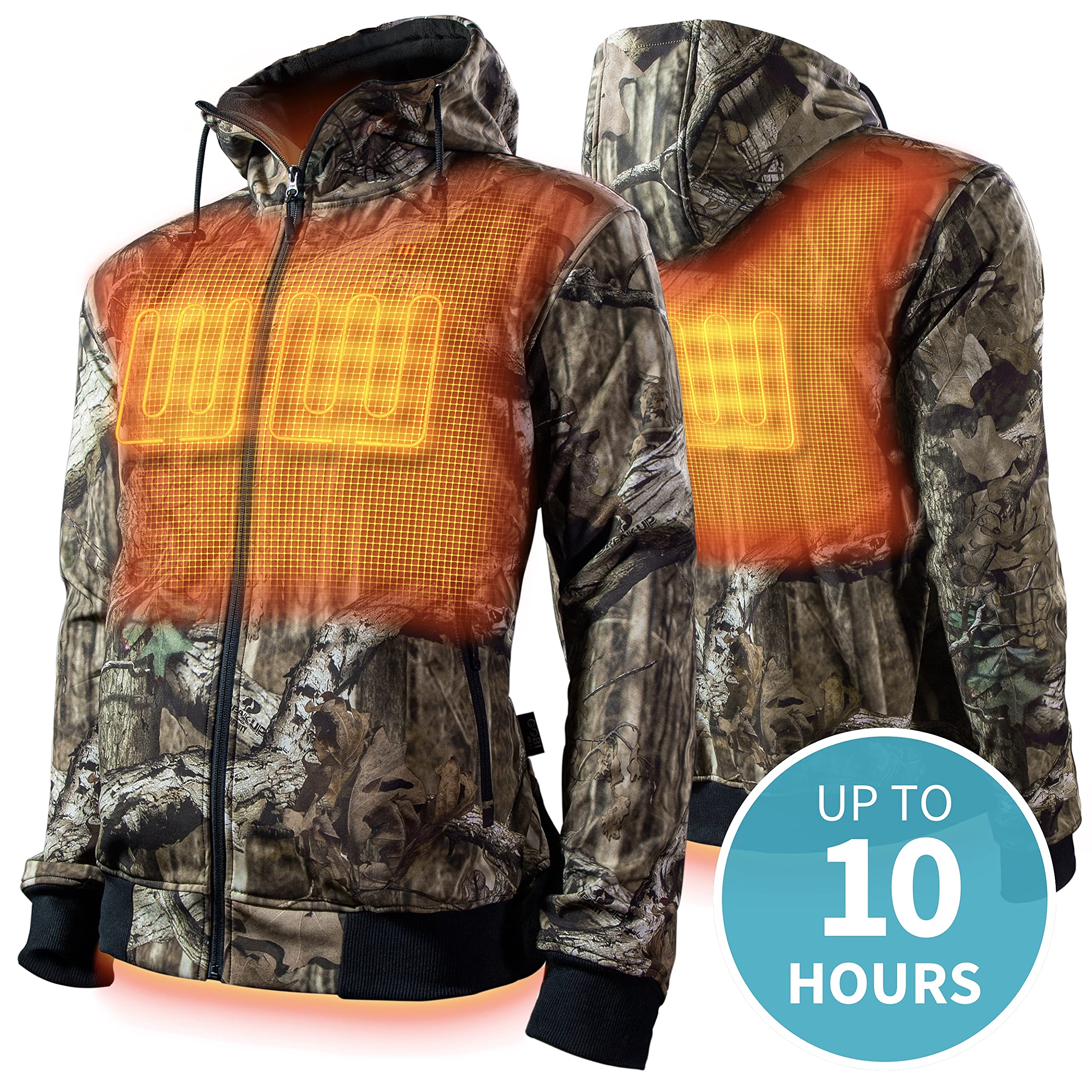 Heated Hunting Hoodie for Men - 10 Hours Battery Life, 3 Adjustable Heat Zones, Zippered Pockets | Includes Rechargeable Battery & USB Charging Cable | Ideal for Winter Hunting, Camping & Outdoor Activities