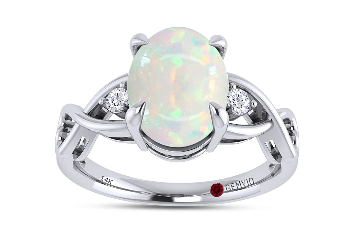 1.25CT Oval Cut Natural White Opal & Diamond Accent Infinity Heart Ring in 10K/14K/18K Gold - GEMVIO Collection Wedding & Engagement Ring for Women, Perfect for Anniversaries & Romantic Gifts