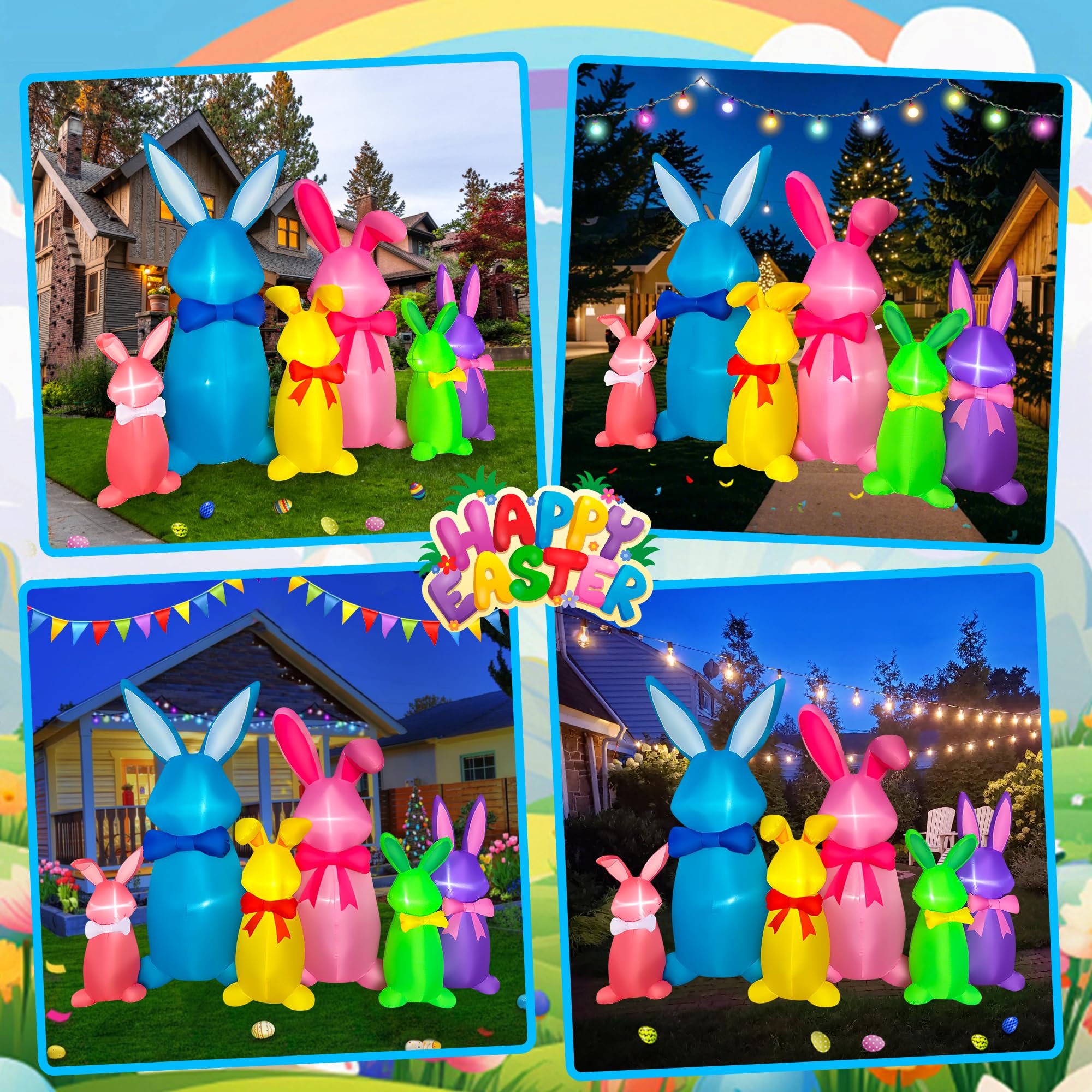 SEASONBLOW 8 FT LED Lighted Easter Inflatable Bunny - Outdoor/Indoor Holiday Decor for Yard, Garden, Lawn | Perfect for Easter Celebrations, Spring Parties & Home Decoration