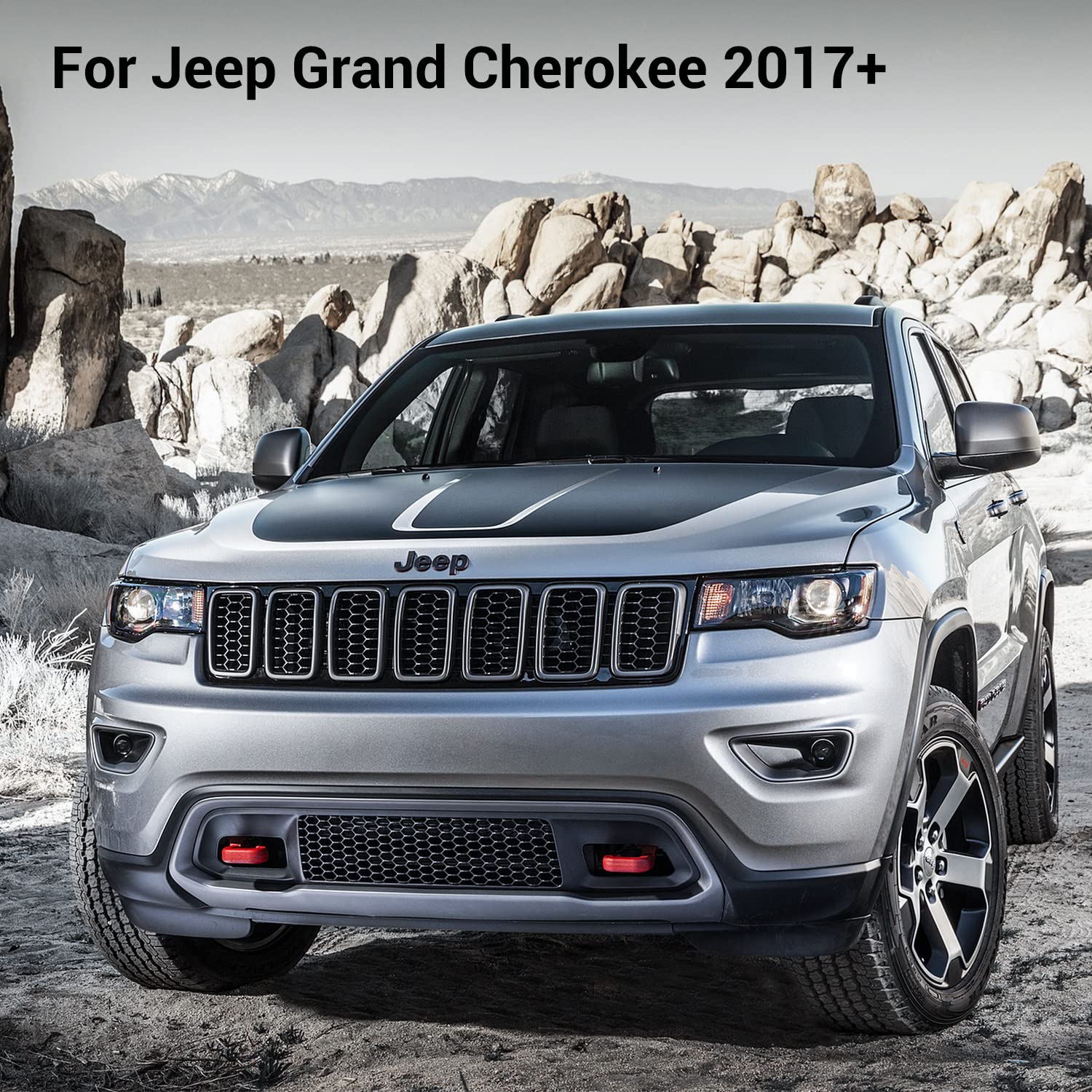 JeCar 7Pcs Black Honeycomb Front Grill Rings & Mesh Inserts Cover Trim Kit for 2017-2020 Jeep Grand Cherokee - Off-Road & Urban Style Upgrade