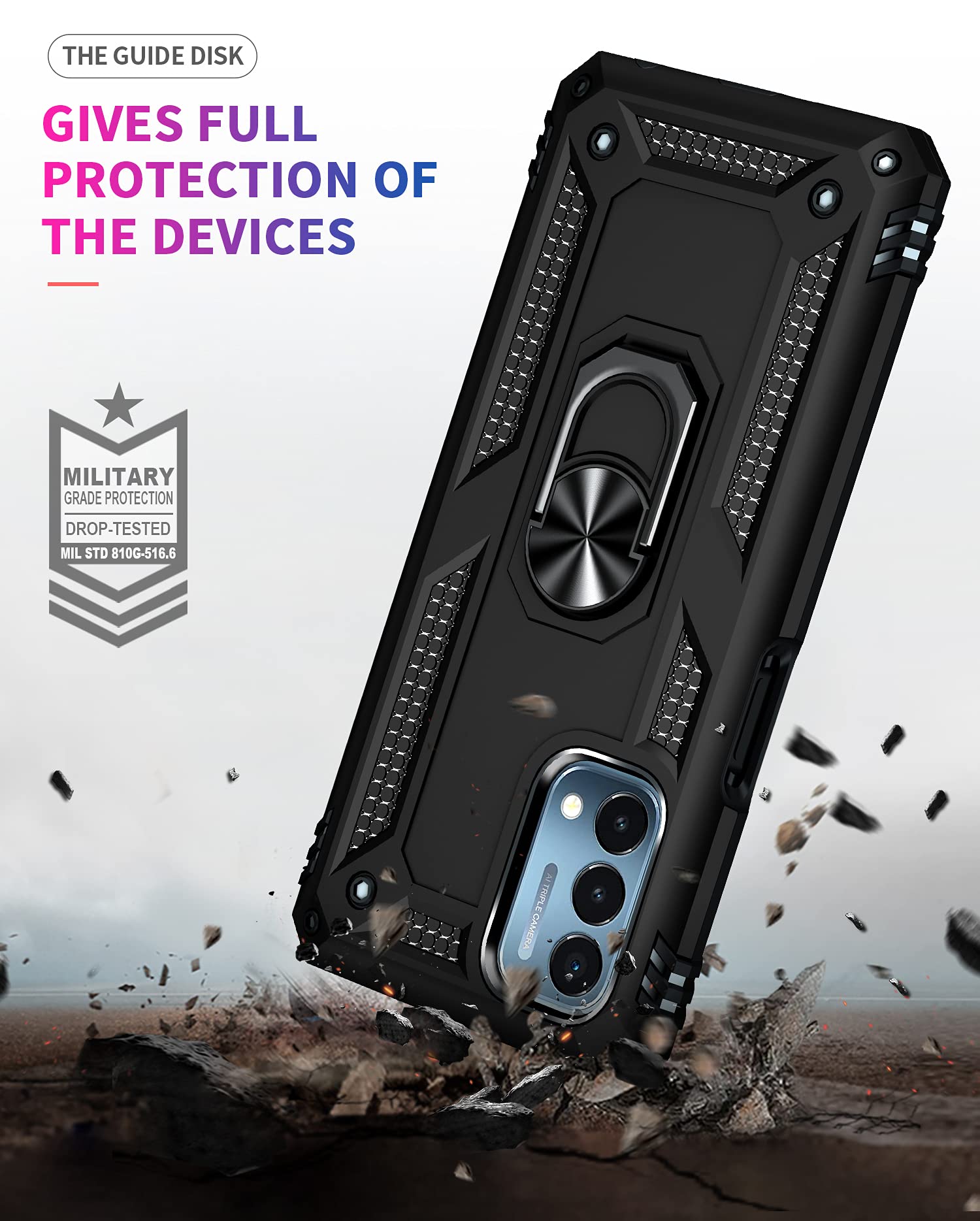 Military Grade Drop Impact Case for OnePlus Nord N200 5G - Heavy Duty Shockproof Phone Cover with 360° Metal Rotating Ring & Kickstand Holder - Perfect for Outdoor Activities, Work & Travel (Black)