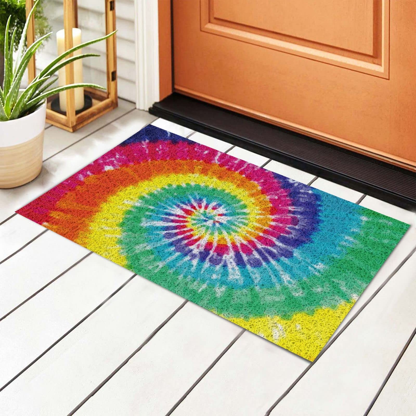 BoeHiop Spiral Tie Dye Non-Slip Door Mat - Personalized Home Decor for Indoor/Outdoor Use