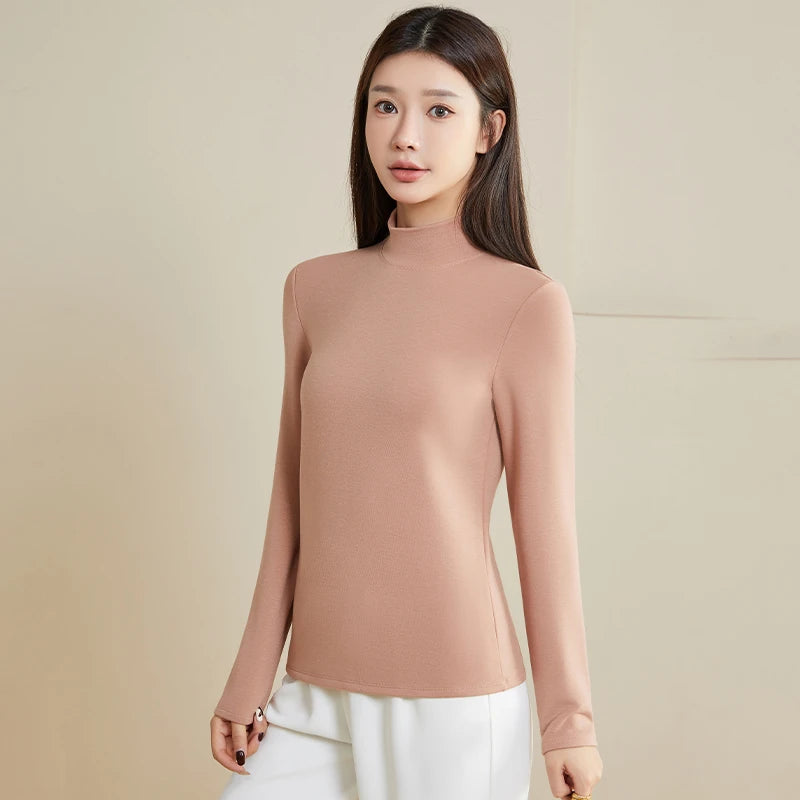 Silk Thermal Mock Neck Top for Women - Soft & Warm Long Sleeve Base Layer Shirt - Perfect for Winter Layering, Yoga & Casual Outfits